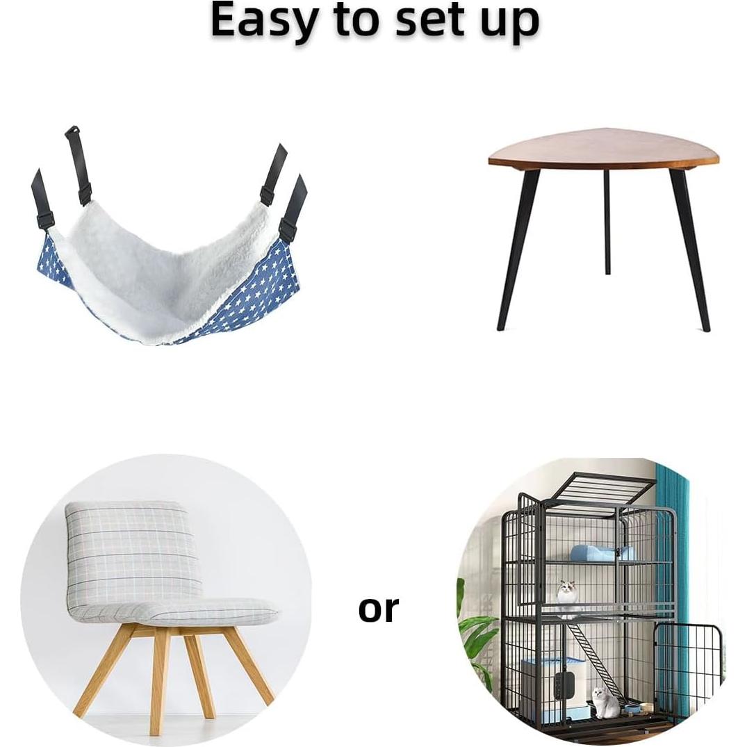 Pet Hammock for Cage Reversible Cat Hanging Hammock Soft Hanging Bed for Ferret Kitten Puppy Cats Small Dogs Rabbits Small Animals Double-Sided Pet Cage Hammock with Adjustable Straps & Plastics Hooks