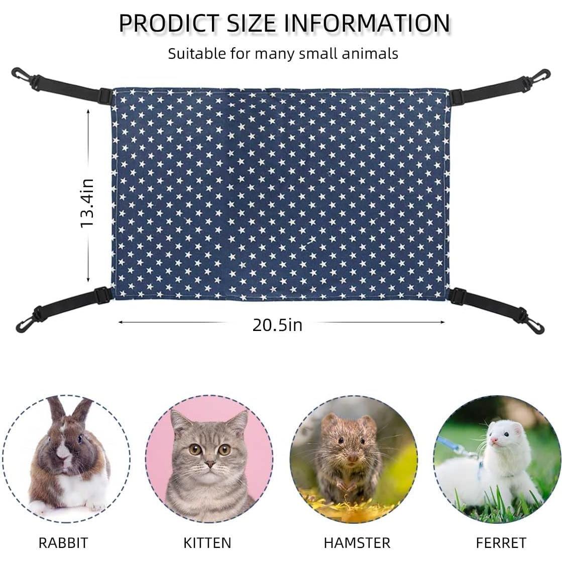 Pet Hammock for Cage Reversible Cat Hanging Hammock Soft Hanging Bed for Ferret Kitten Puppy Cats Small Dogs Rabbits Small Animals Double-Sided Pet Cage Hammock with Adjustable Straps & Plastics Hooks