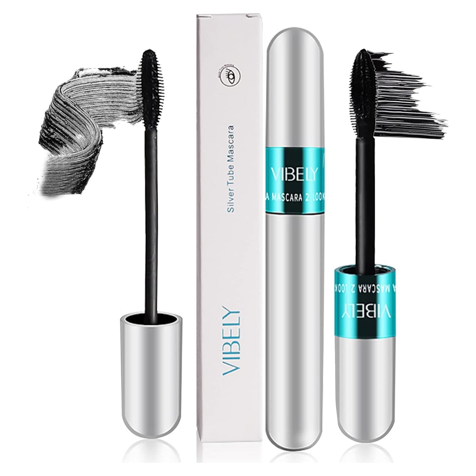 Máscara de Pestañas Vibely 4D Seda Fibra Impermeable 2 en 1