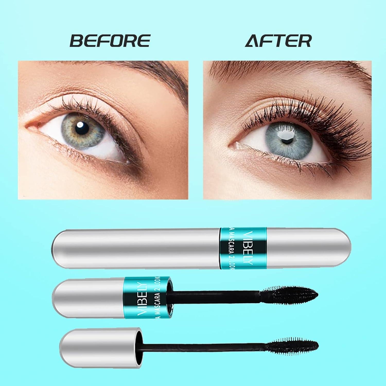 Máscara de Pestañas Vibely 4D Seda Fibra Impermeable 2 en 1