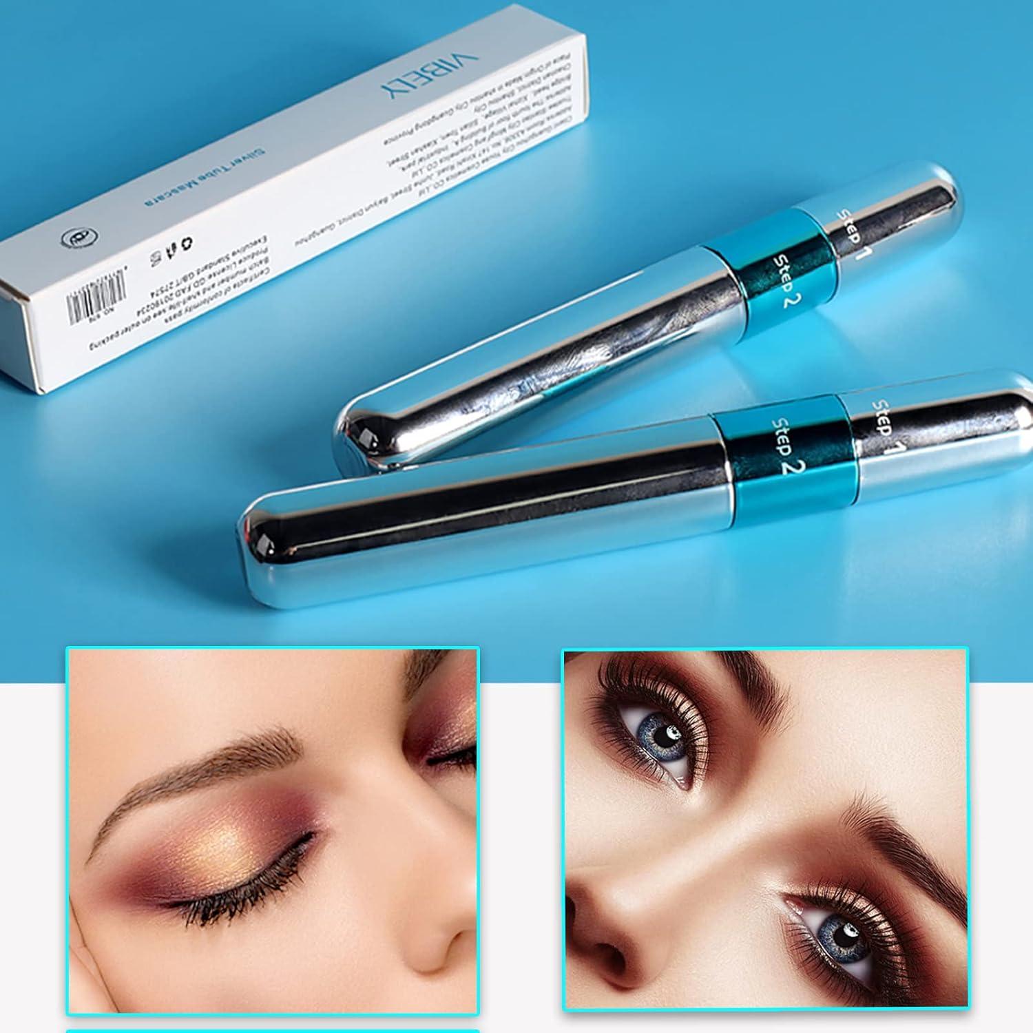 Máscara de Pestañas Vibely 4D Seda Fibra Impermeable 2 en 1