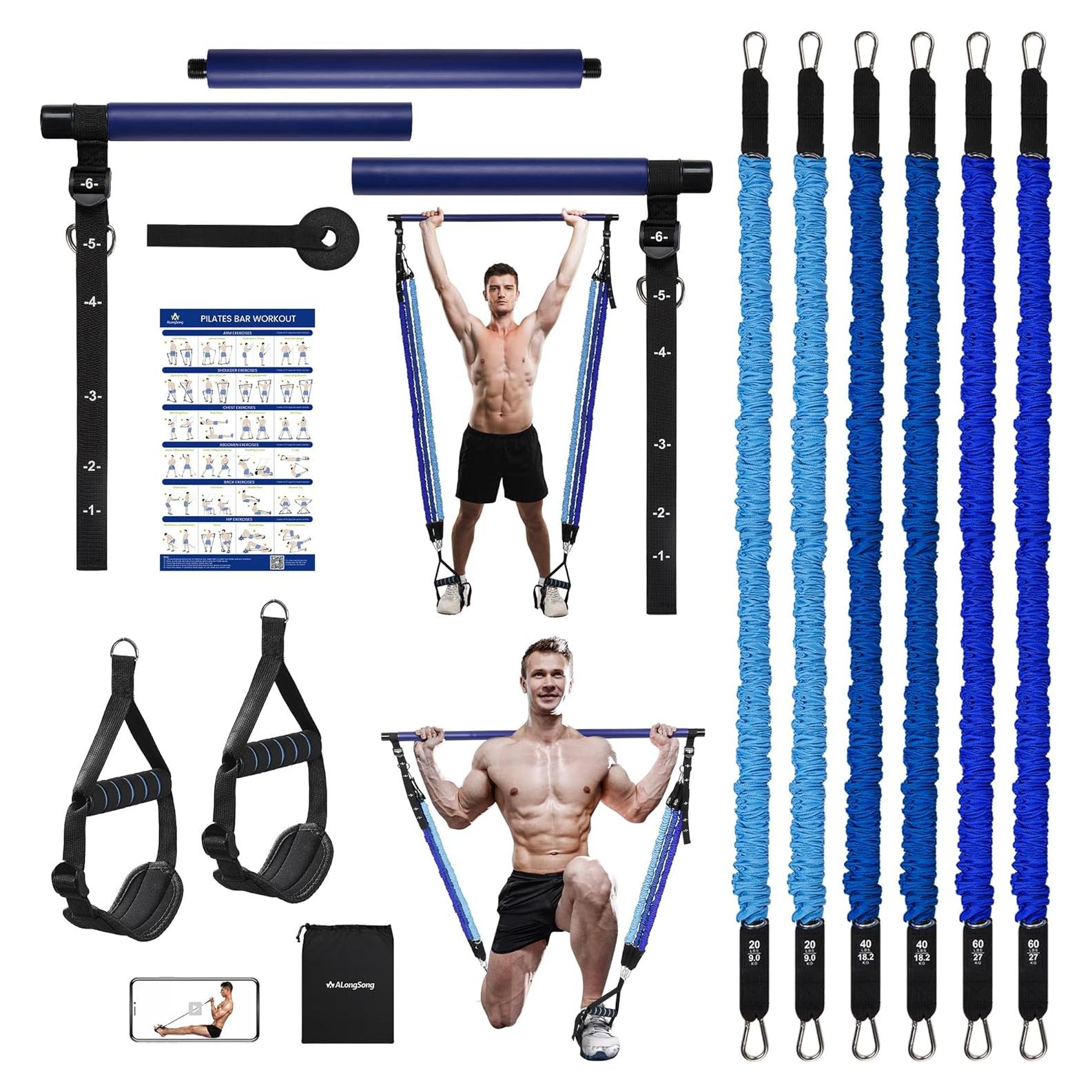 Barra de Pilates ALongSong con Bandas de Resistencia Ajustables