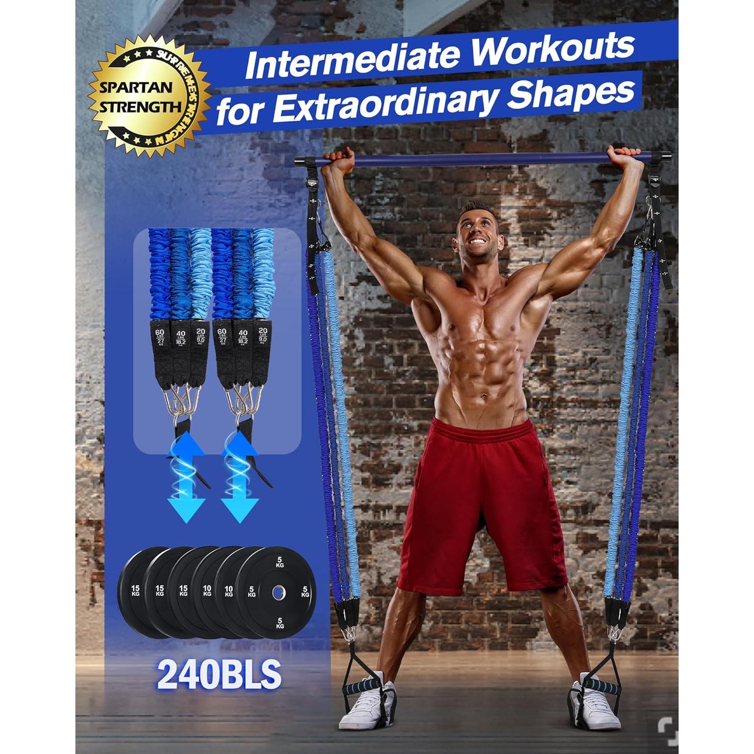 Barra de Pilates ALongSong con Bandas de Resistencia Ajustables