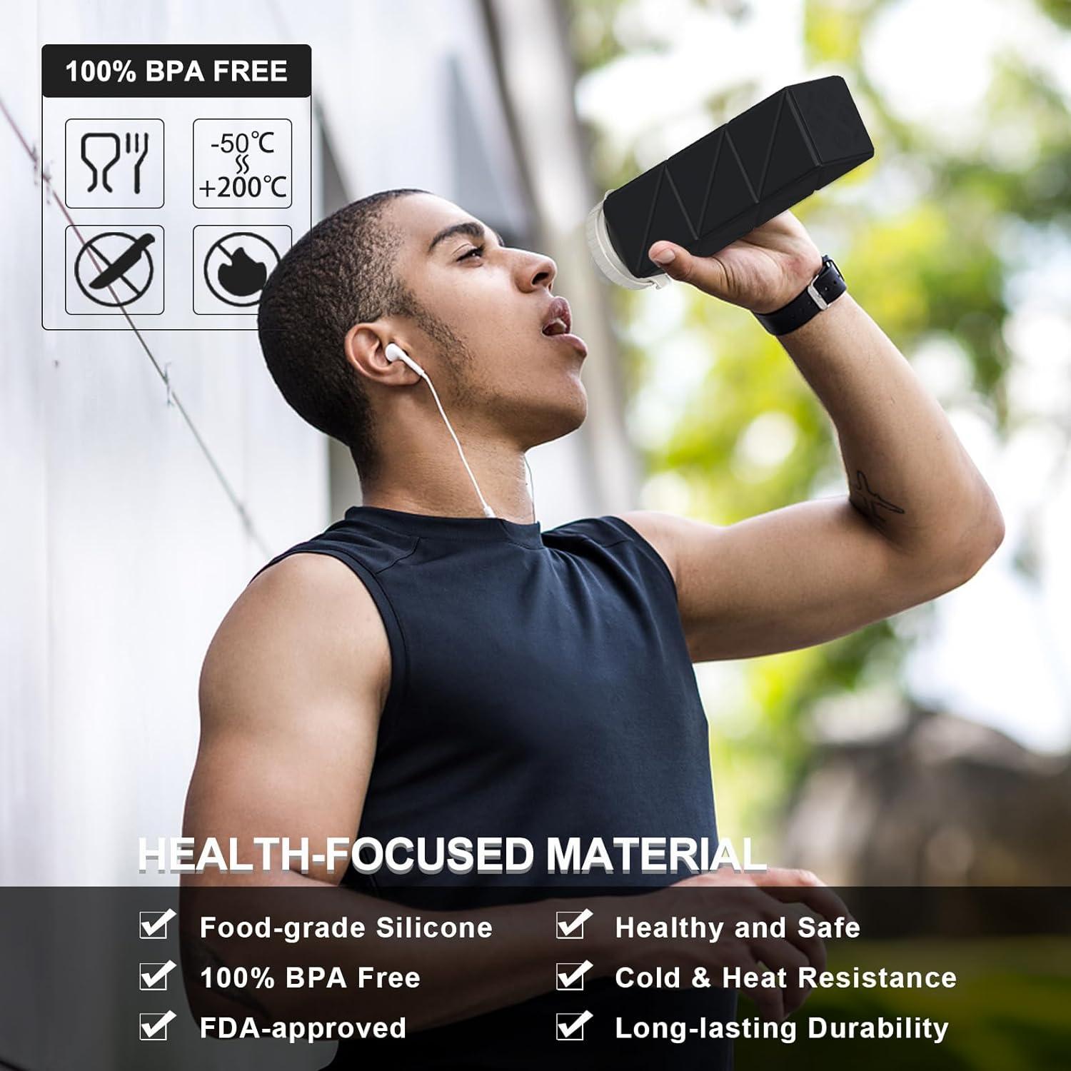 Botellas de Agua Plegables BEAUTAIL 610 ml 2 Piezas Negro y Azul