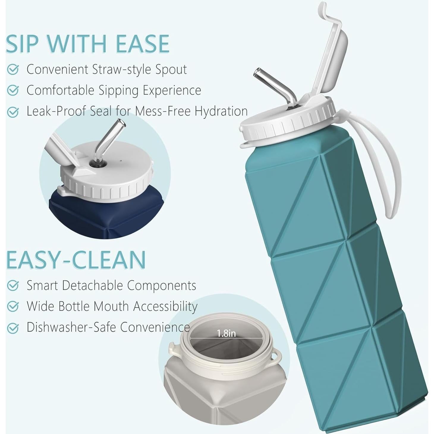 Botellas de Agua Plegables BEAUTAIL 610 ml 2 Piezas Negro y Azul