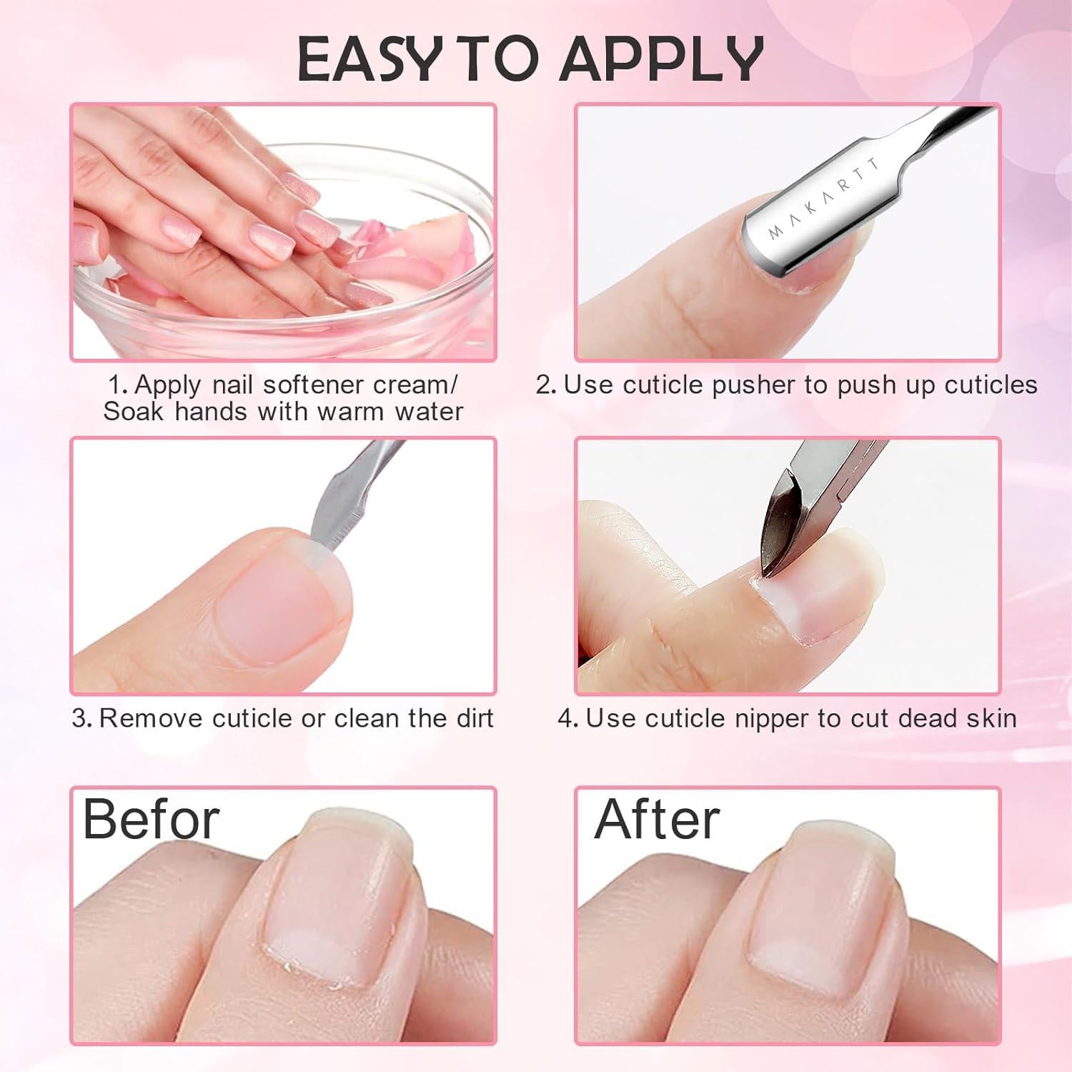 Kit de Empujadores de Cutículas Makartt 2 Pcs Acero Inoxidable