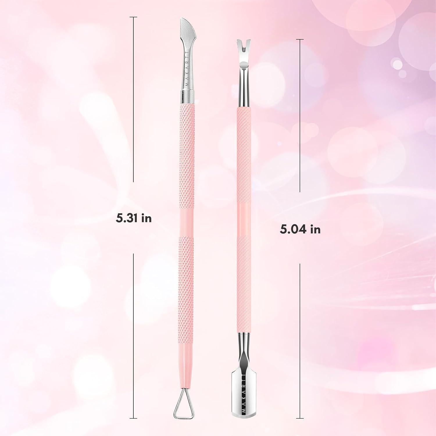 Kit de Empujadores de Cutículas Makartt 2 Pcs Acero Inoxidable
