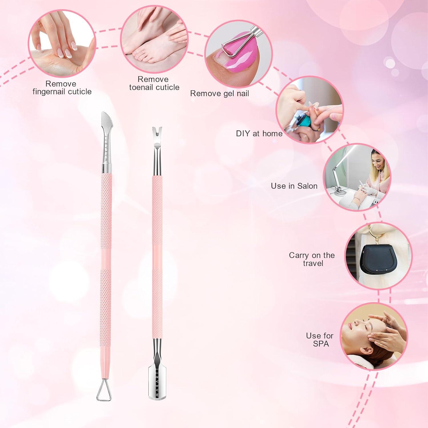 Kit de Empujadores de Cutículas Makartt 2 Pcs Acero Inoxidable