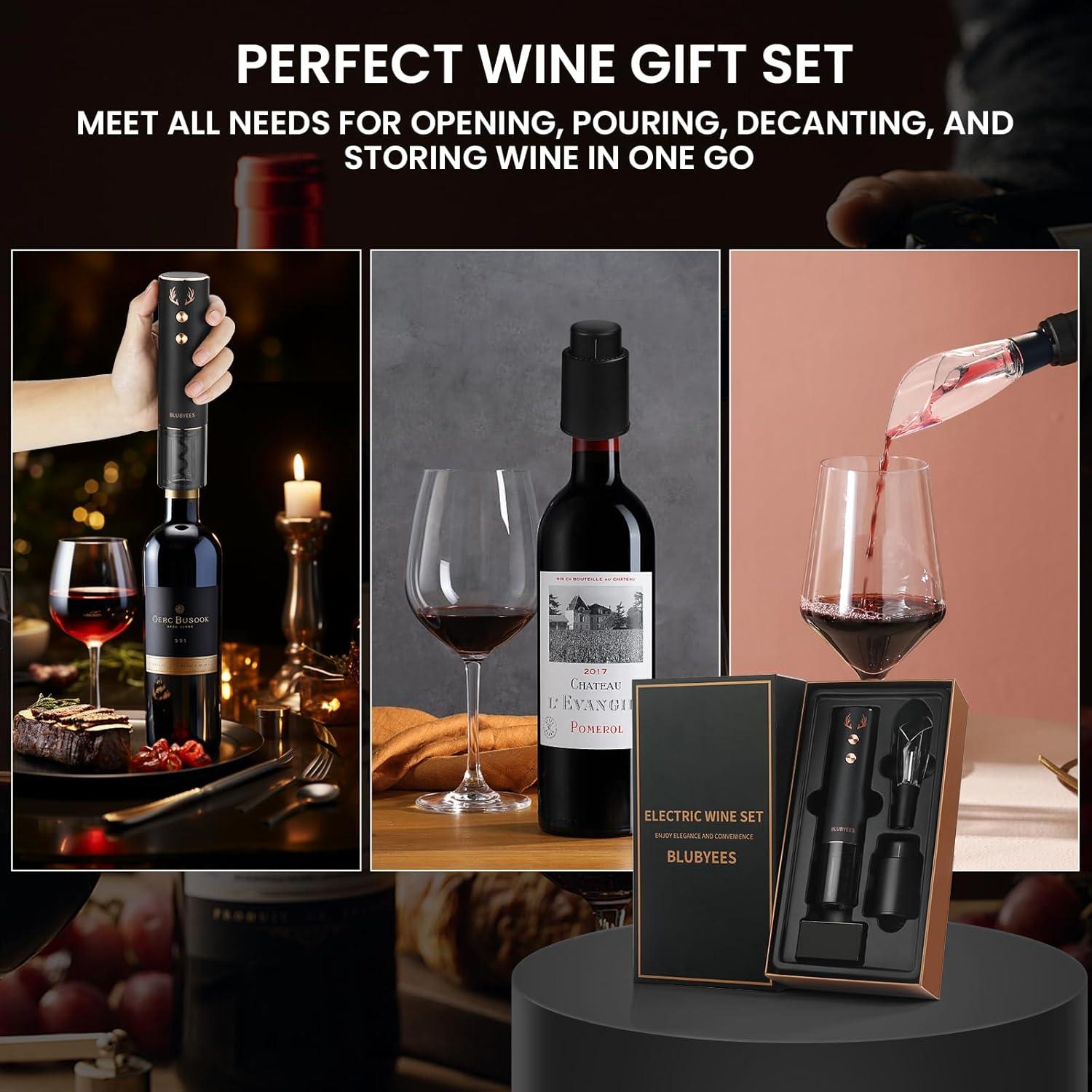 Abridor de Vino Eléctrico Recargable BLUBYEES 4-en-1 Negro/Dorado