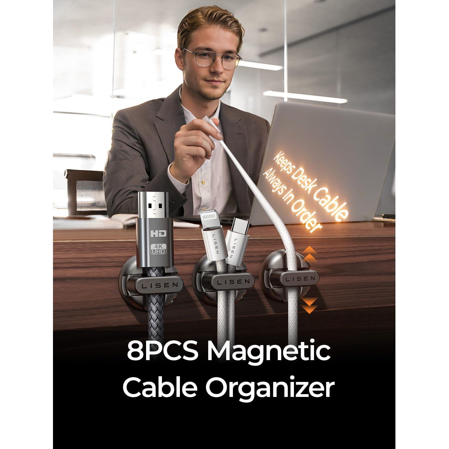 Clips Magnéticos para Cables LISEN - Paquete de 8, Adhesivo Fuerte