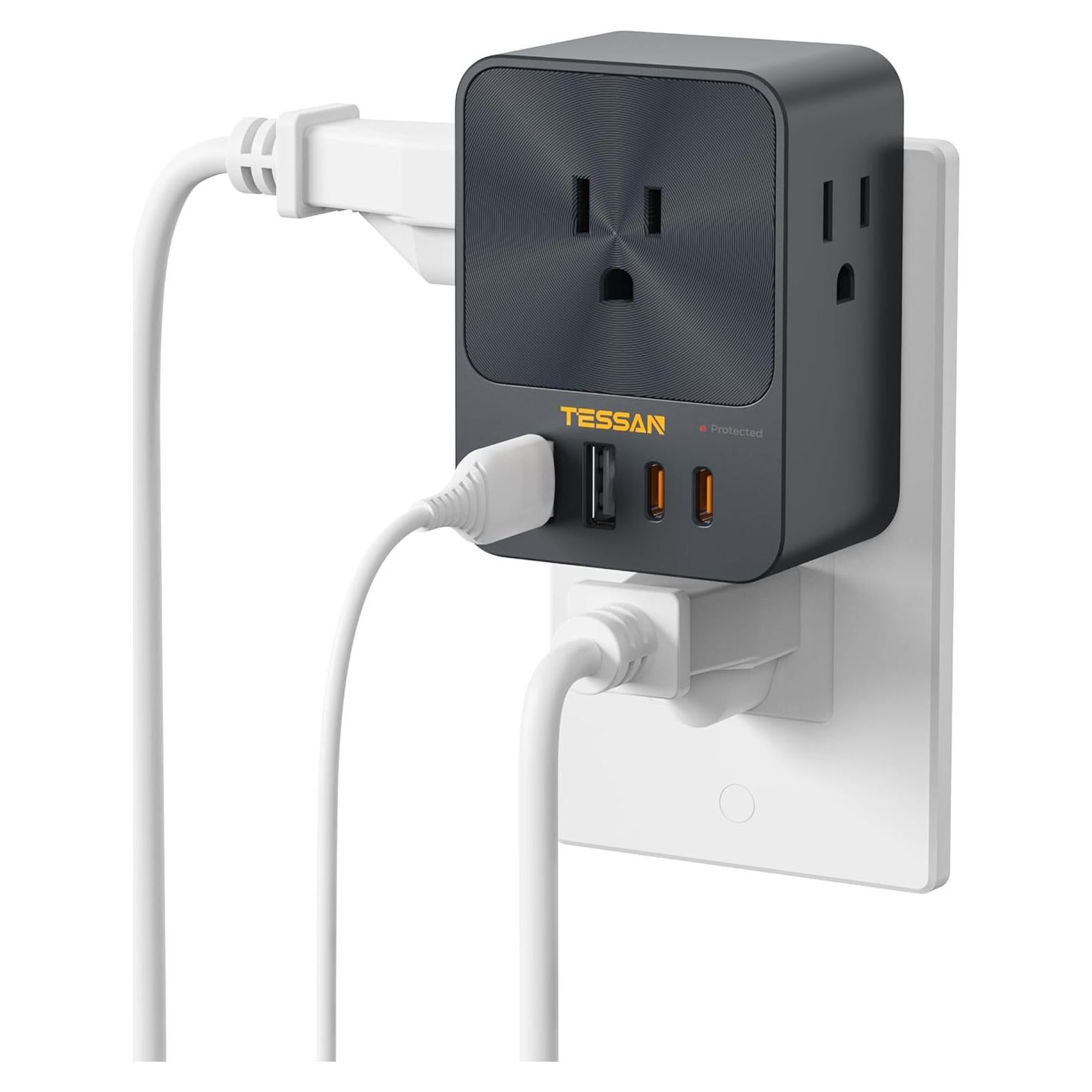 Cargador de pared TESSAN 30W con 3 salidas y 4 puertos USB