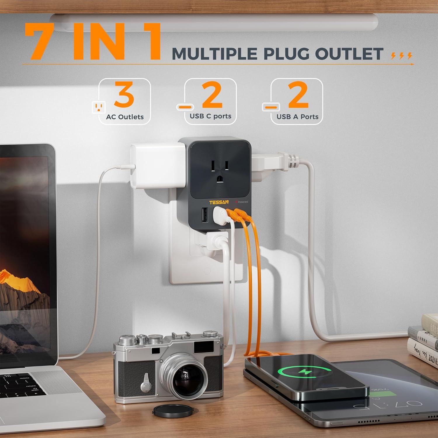 Cargador de pared TESSAN 30W con 3 salidas y 4 puertos USB