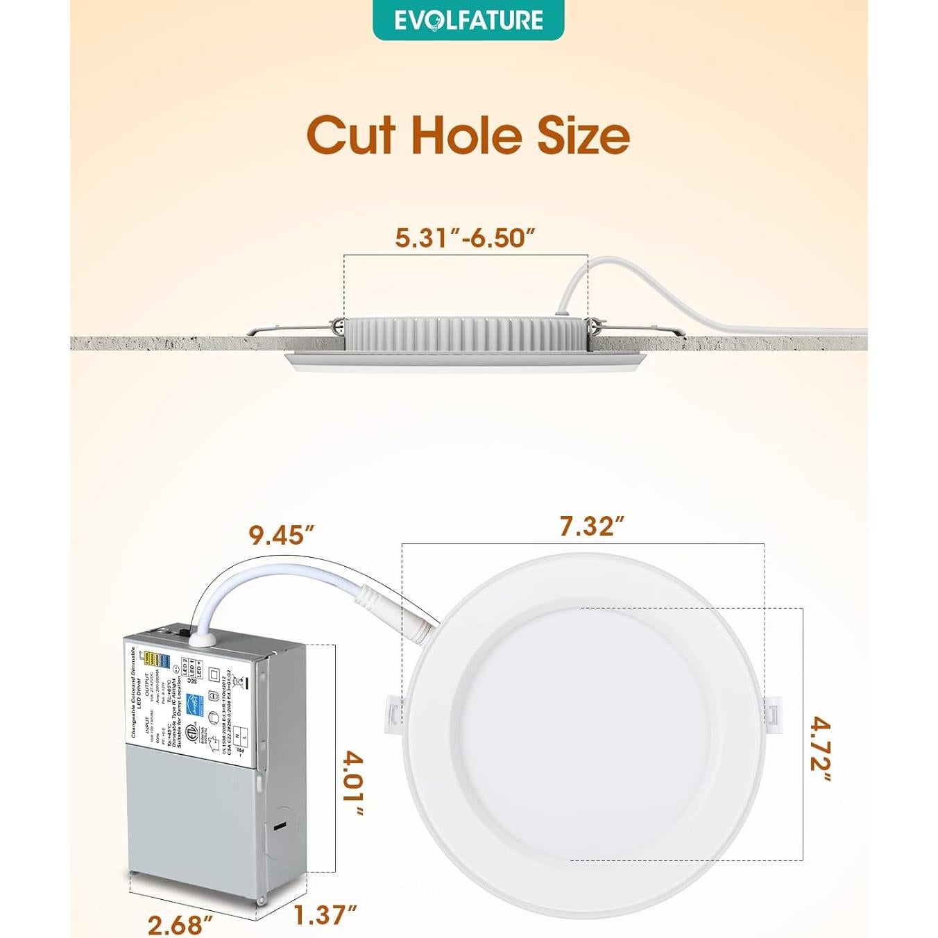 Iluminación empotrada LED EVOLFATURE 6" 14W 1300 lúmenes 5CCT