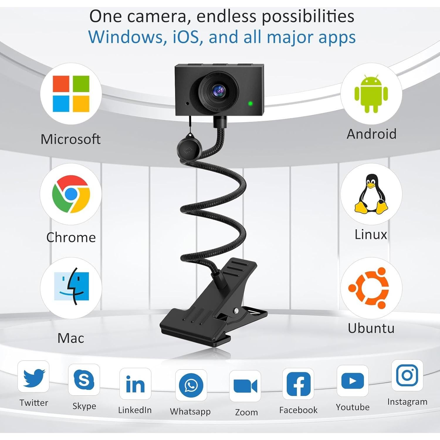 Cámara Web Majiphi 1080P con Micrófono y Soporte - Gris