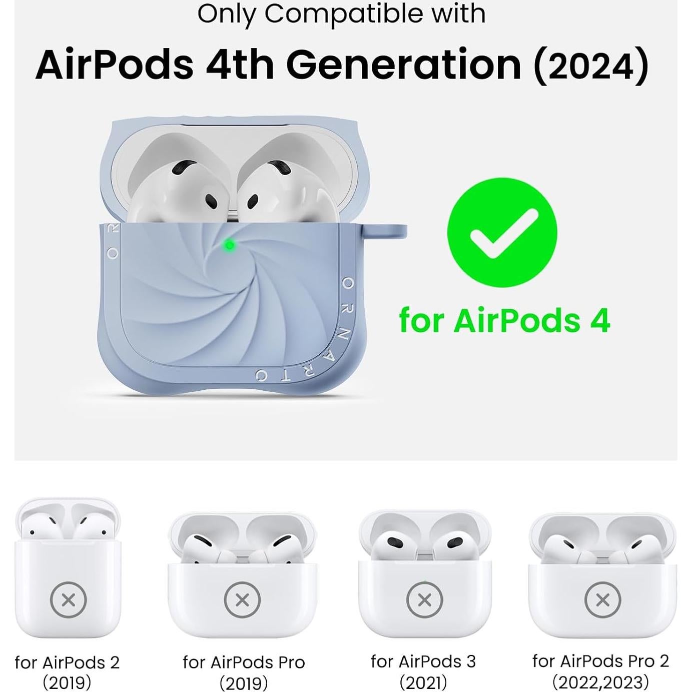 Funda de Silicona ORNARTO para AirPods 4 - Diseño Vortex Azul Bebé