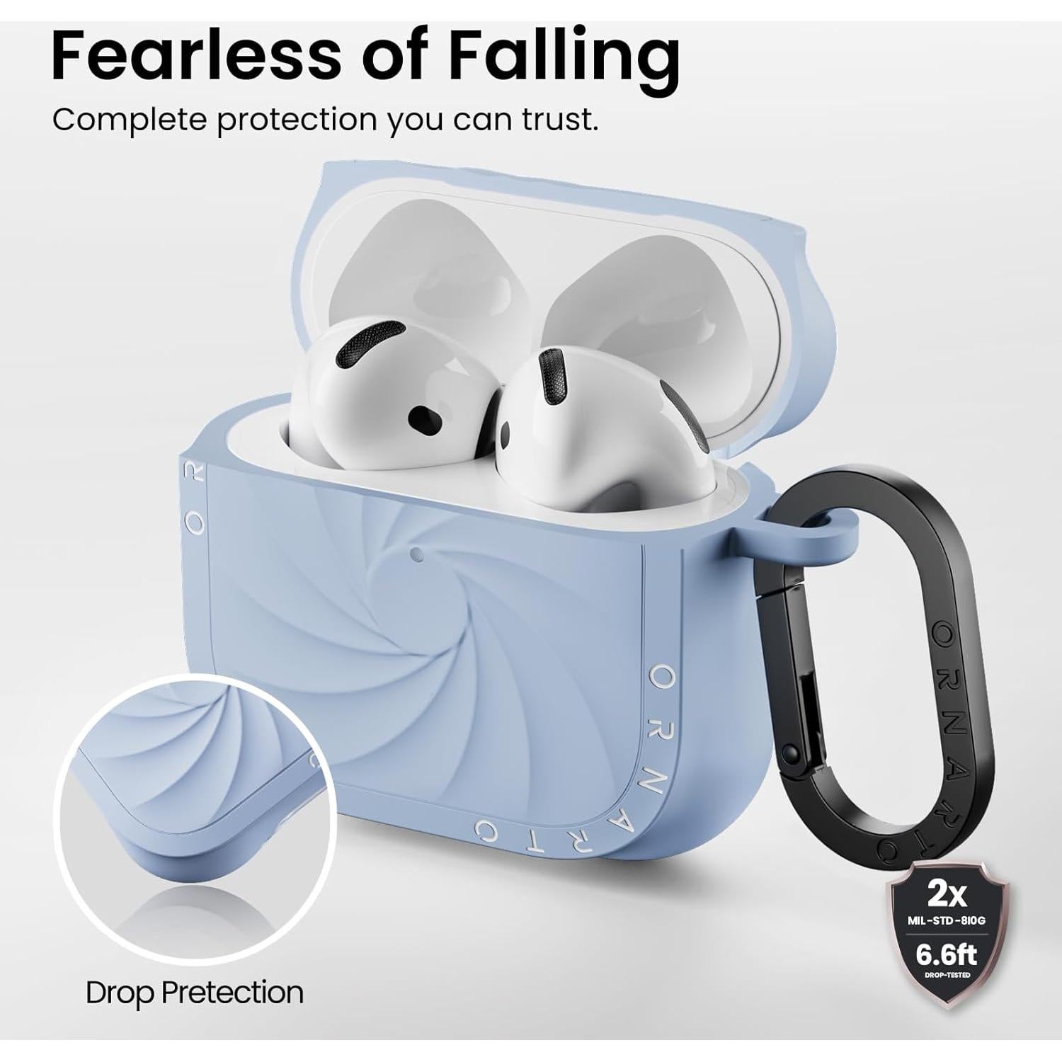 Funda de Silicona ORNARTO para AirPods 4 - Diseño Vortex Azul Bebé