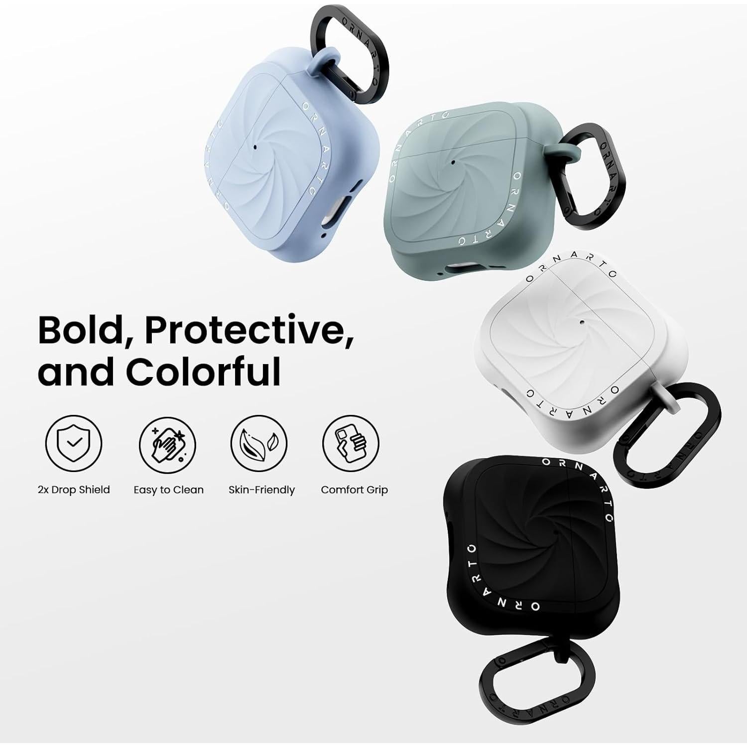 Funda de Silicona ORNARTO para AirPods 4 - Diseño Vortex Azul Bebé