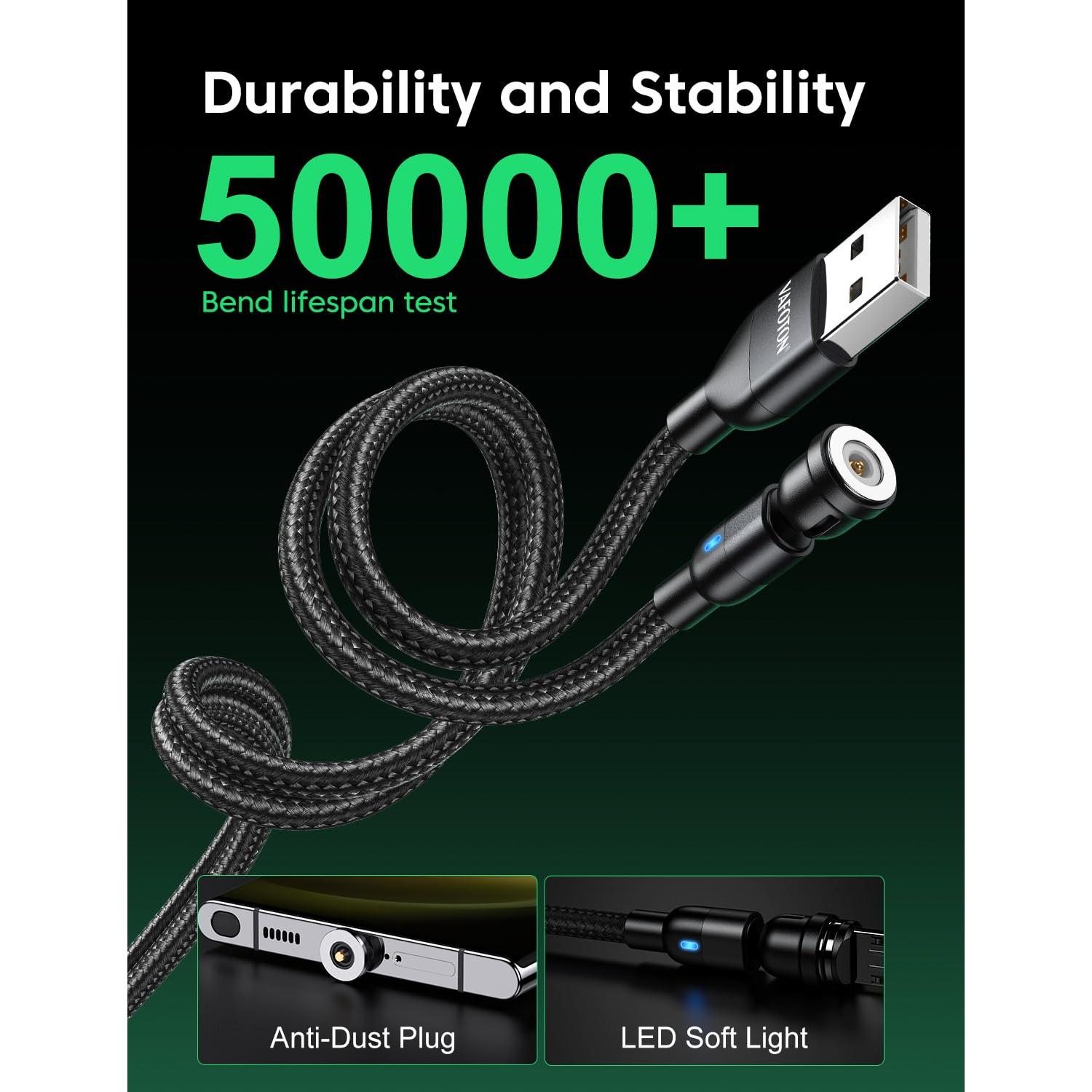 Cable de Carga USB-C VAFOTON 60W 3pcs 1m 2m Negro