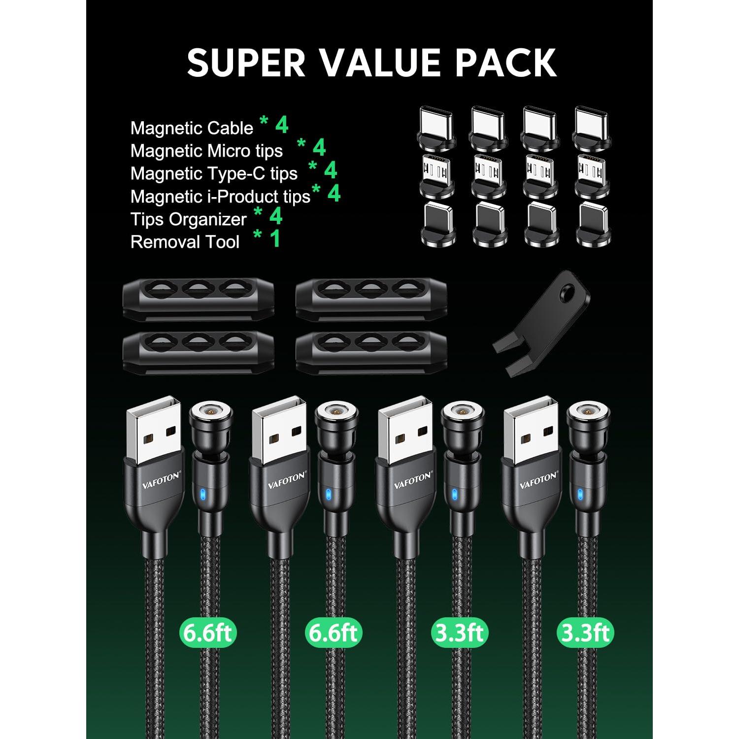 Cable de Carga USB-C VAFOTON 60W 3pcs 1m 2m Negro