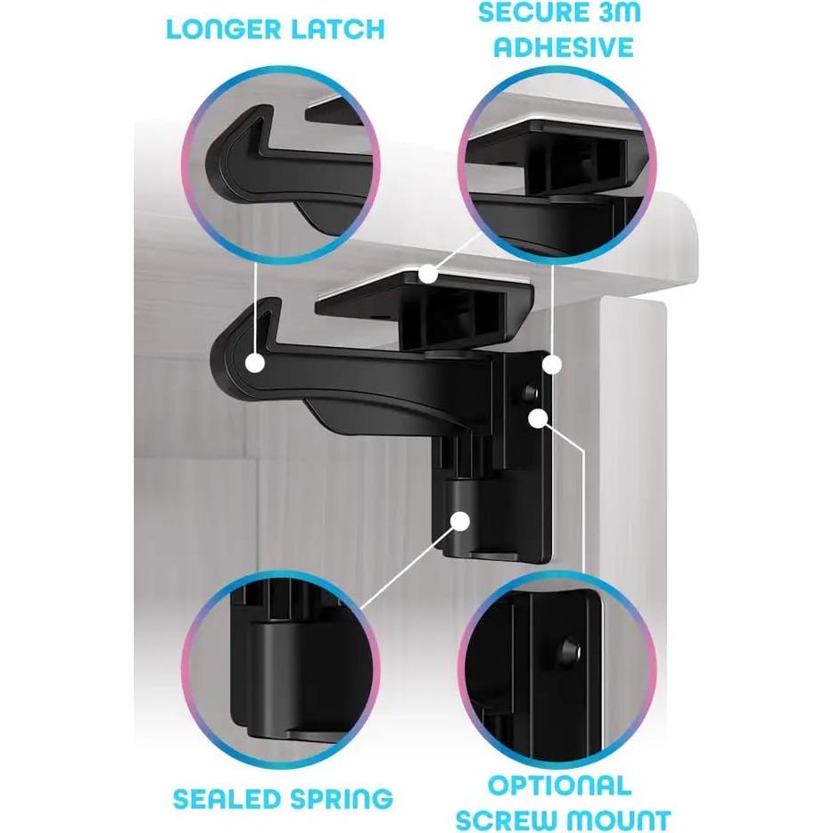 Cerraduras de Gabinete para Niños 10P Negro - Seguridad Fácil