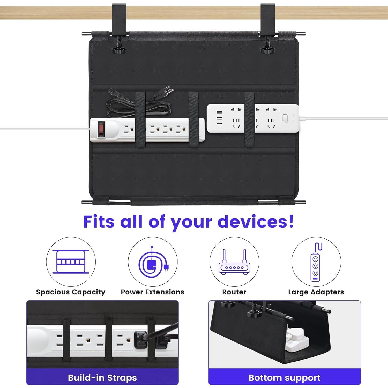 Bandeja de Gestión de Cables Bajo Escritorio SKYROSEXSDCT 42cm Negro