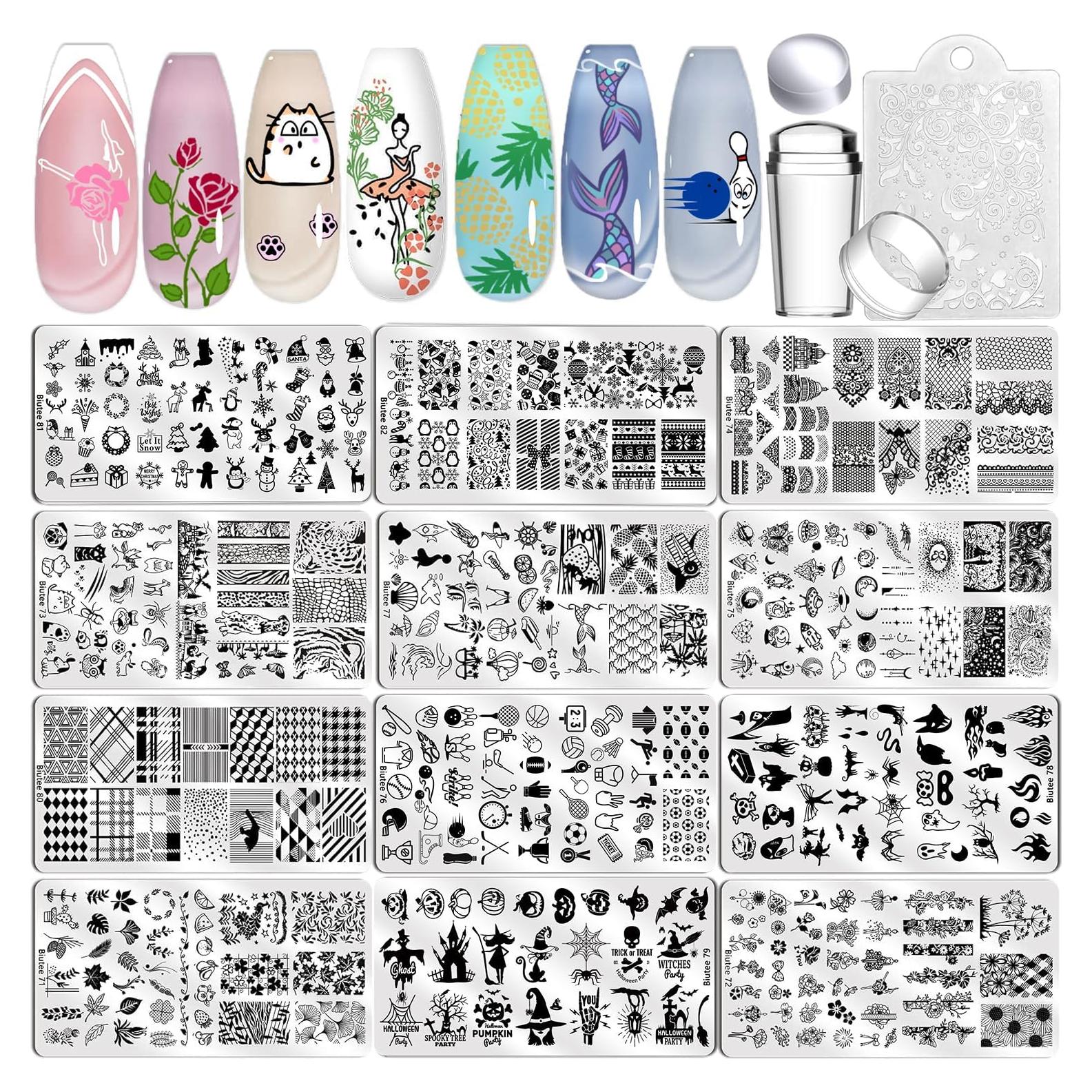Kit de Estampado de Uñas Biutee 12 Placas + Estampador