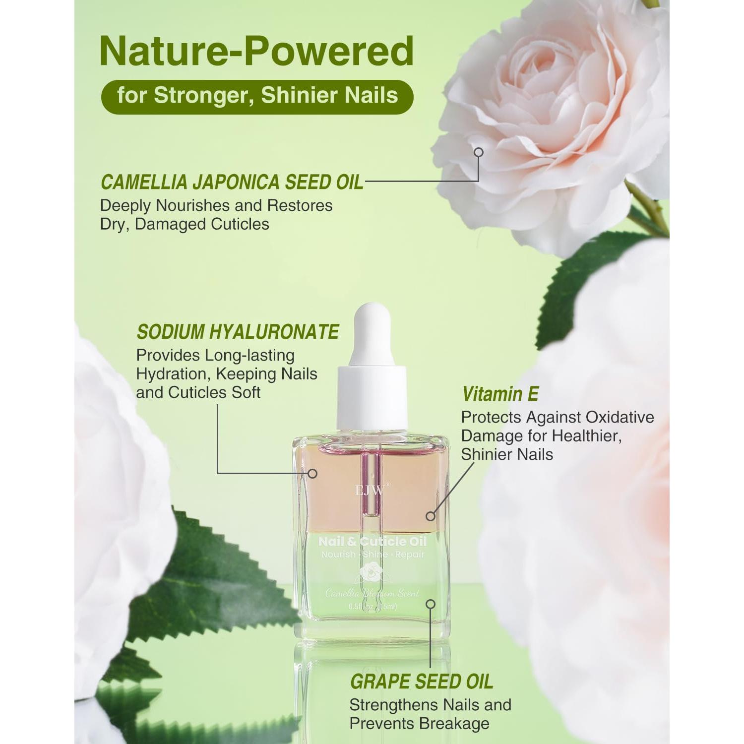 Aceite de Uñas y Cutículas EJW Camelia 14.79 ml - Hidratante Vegano