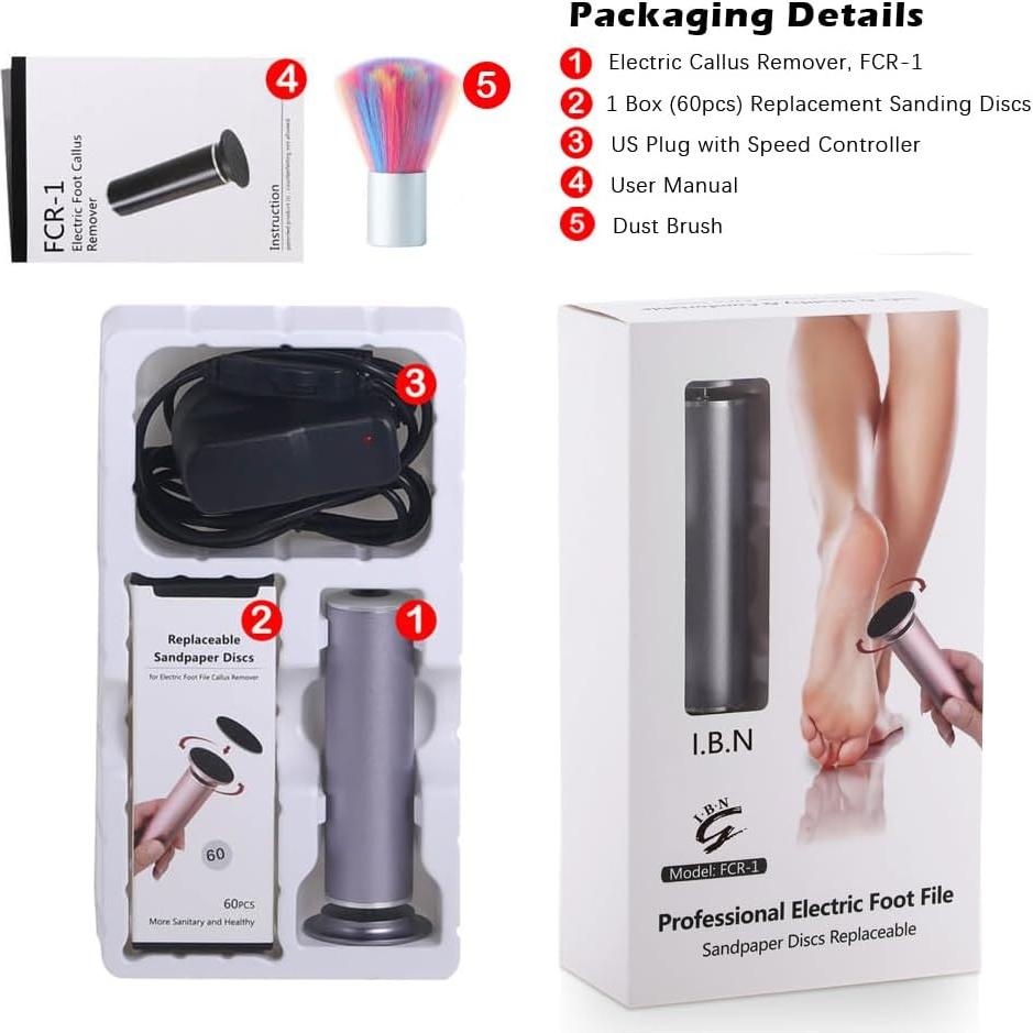 Removedor de Callos Eléctrico I.B.N con 60 Discos de Lijado