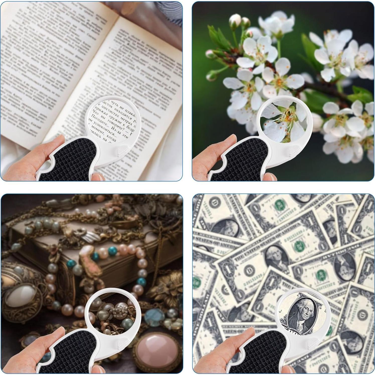 Lupa de Bolsillo AOCOAKW 5X con Luz LED Plegable