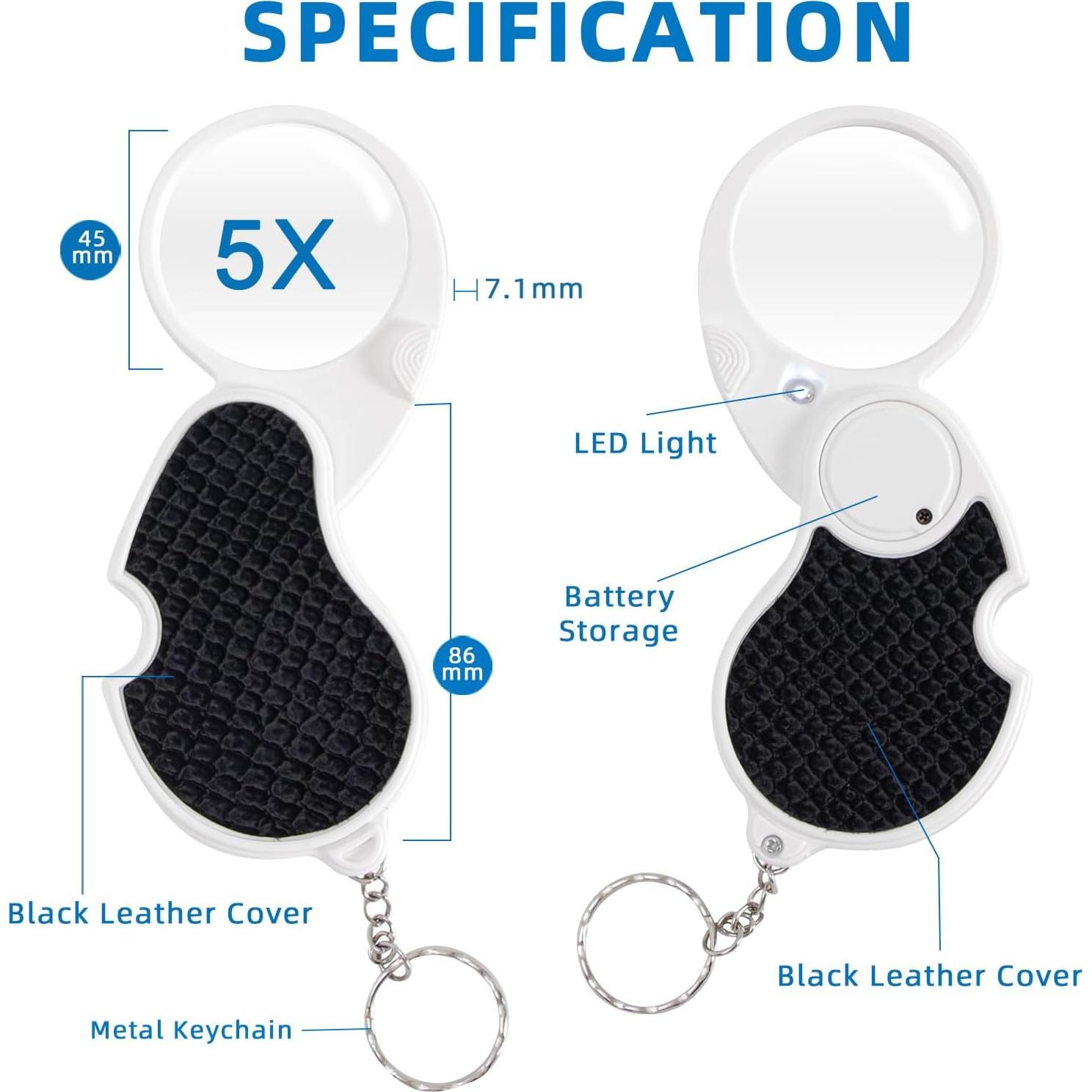 Lupa de Bolsillo AOCOAKW 5X con Luz LED Plegable