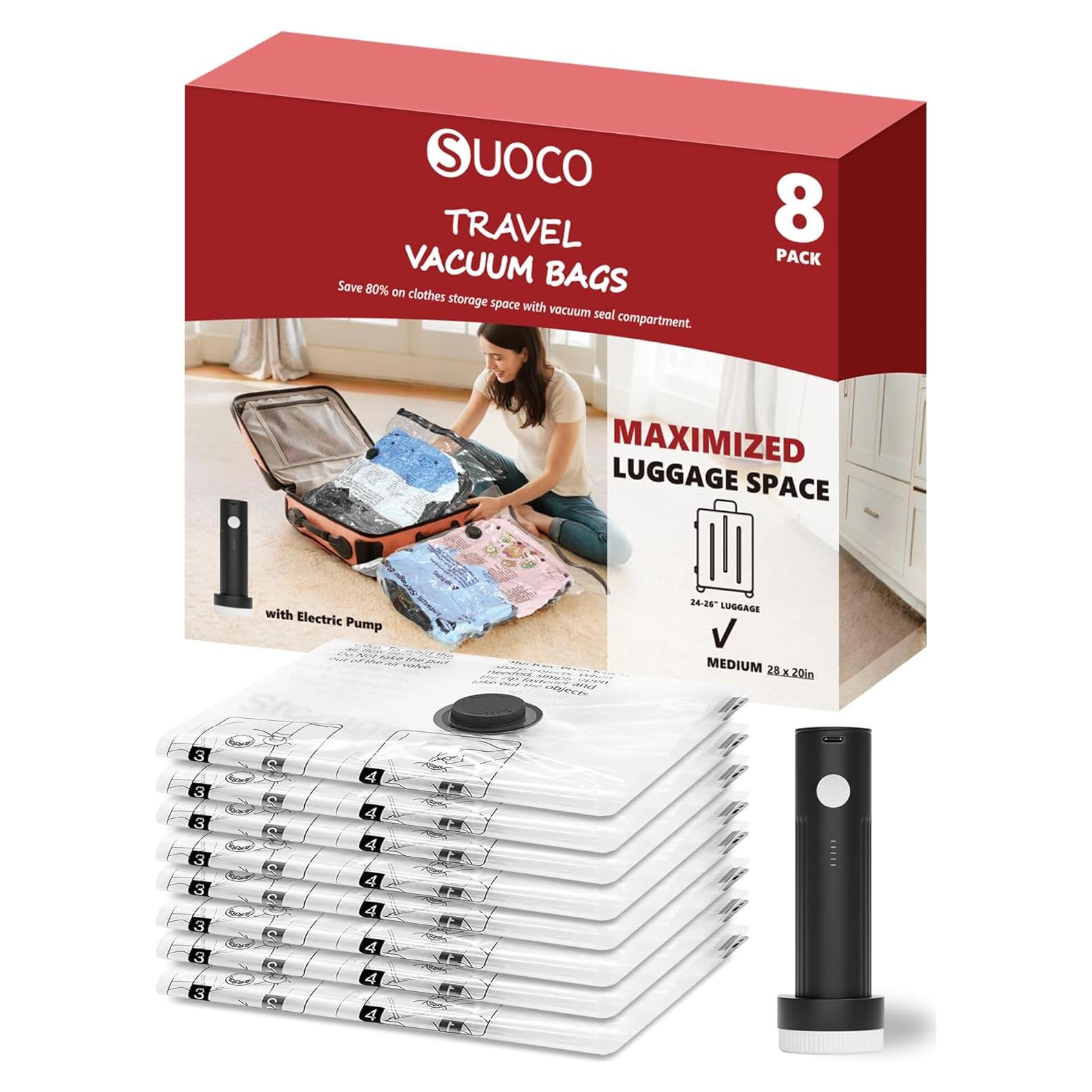 Bolsas de Vacío SUOCO para Viaje con Bomba Recargable - 8 Medianas