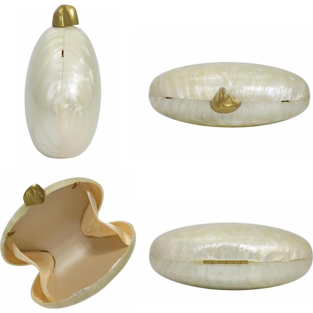 Bolso de Noche Acrílico Beige en Forma de Concha 22x12 cm