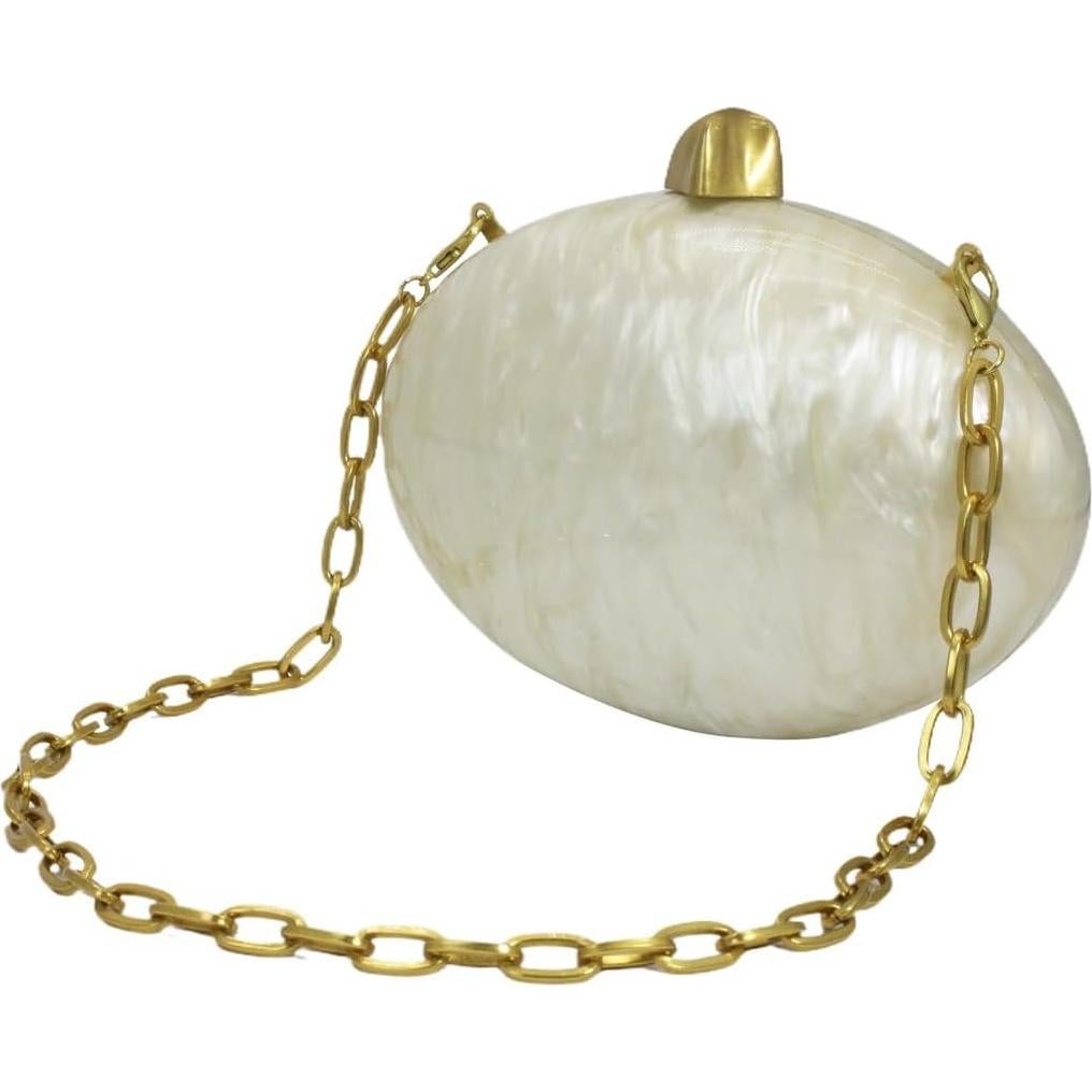 Bolso de Noche Acrílico Beige en Forma de Concha 22x12 cm