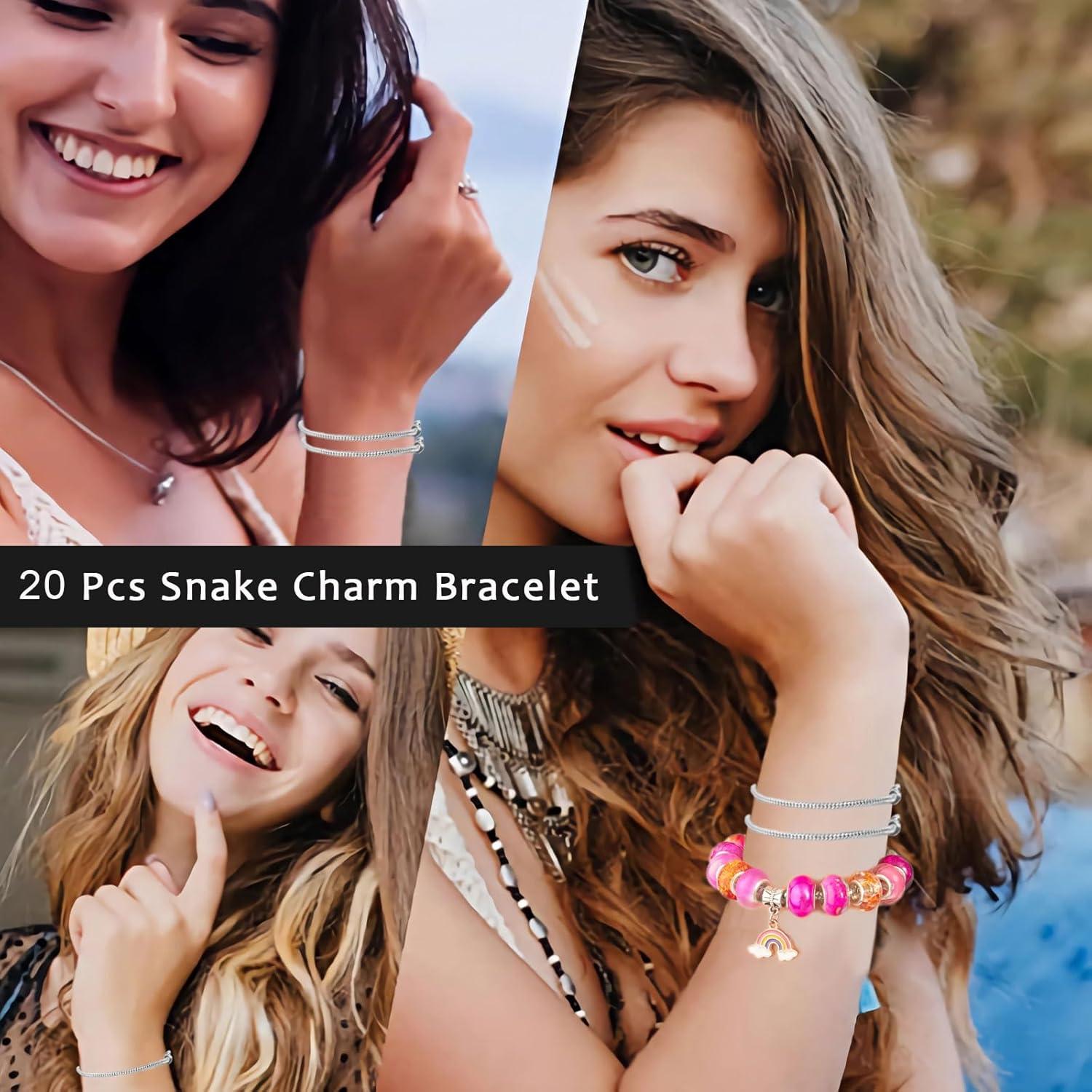 10 Piezas Pulsera de Serpiente Plata Ajustable 16 cm DIY