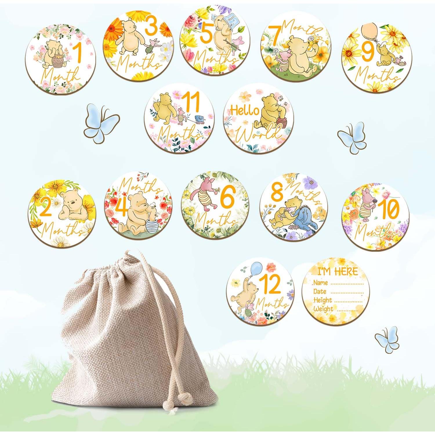 Círculos de Hitos Mensuales de Madera Winnie para Bebés