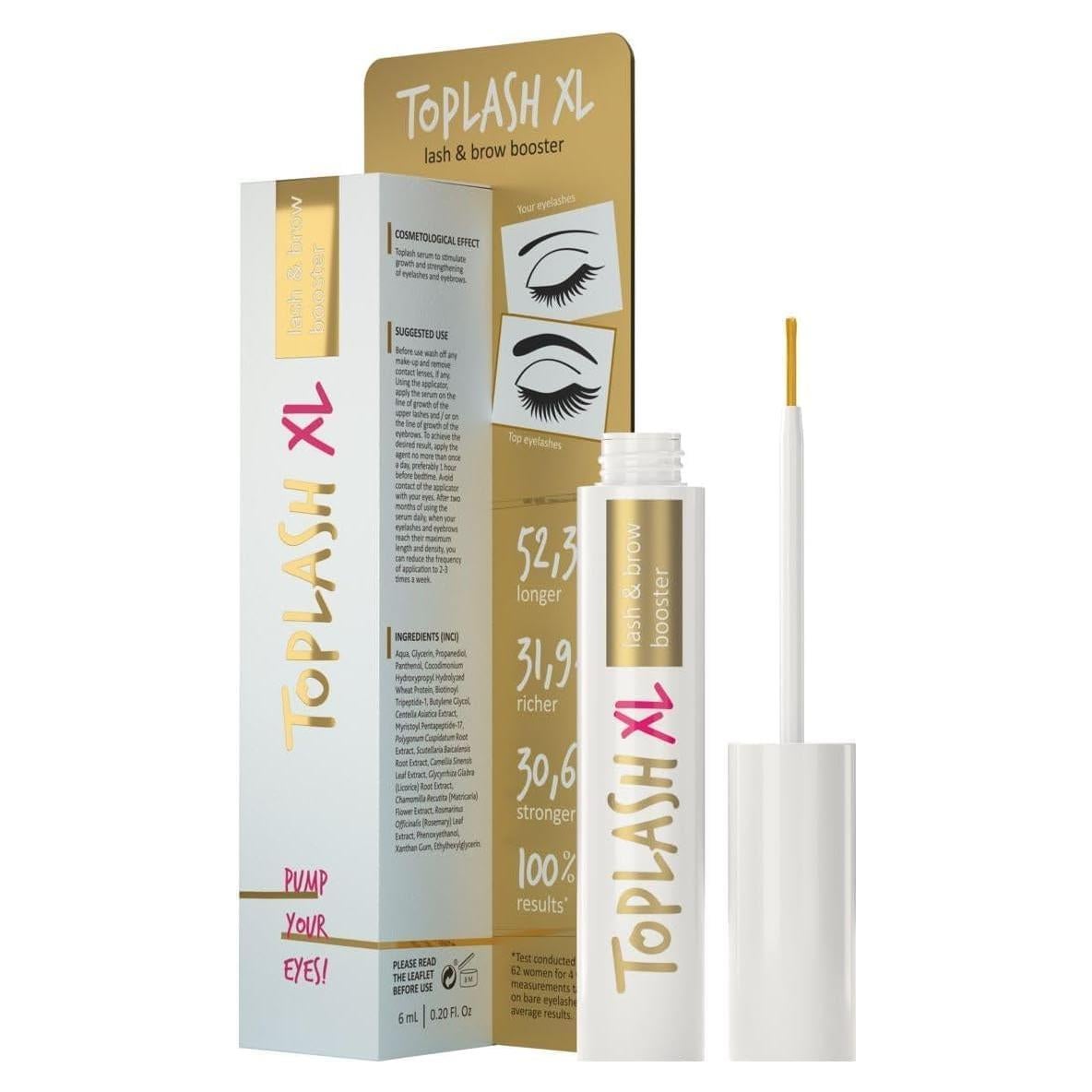 Suero Potenciador de Pestañas y Cejas Toplash 6 ml