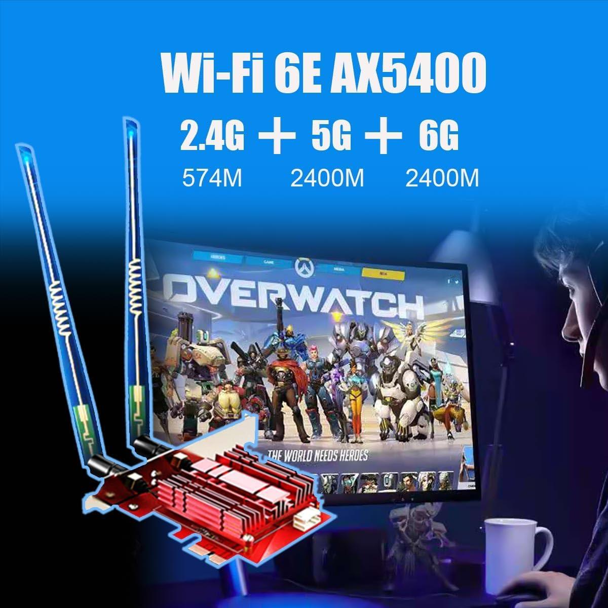 Tarjeta WiFi 6E GLOTRENDS AX5400 PCIe 2.4 Gbps Bluetooth 5.3