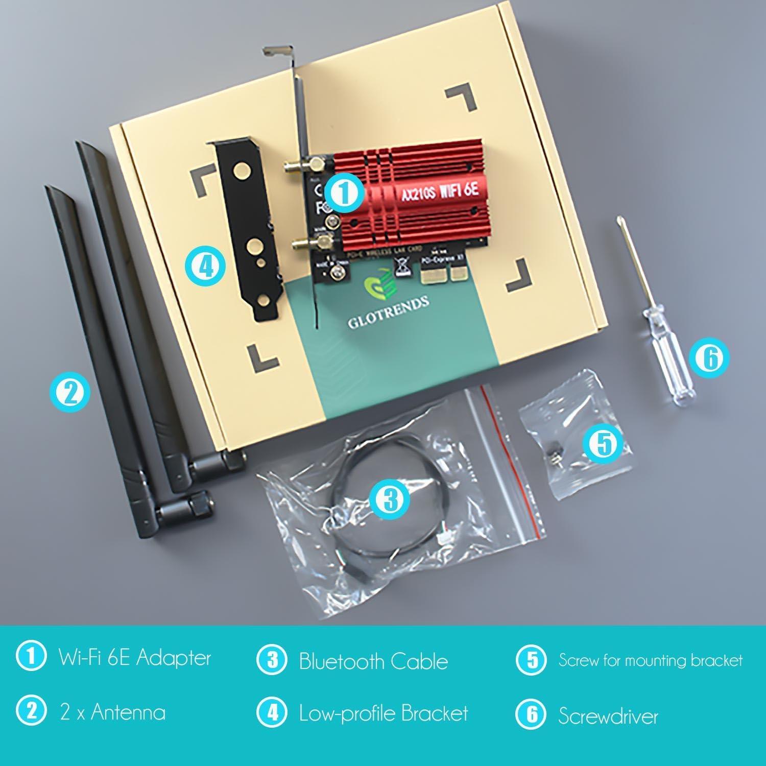 Tarjeta WiFi 6E GLOTRENDS AX5400 PCIe 2.4 Gbps Bluetooth 5.3