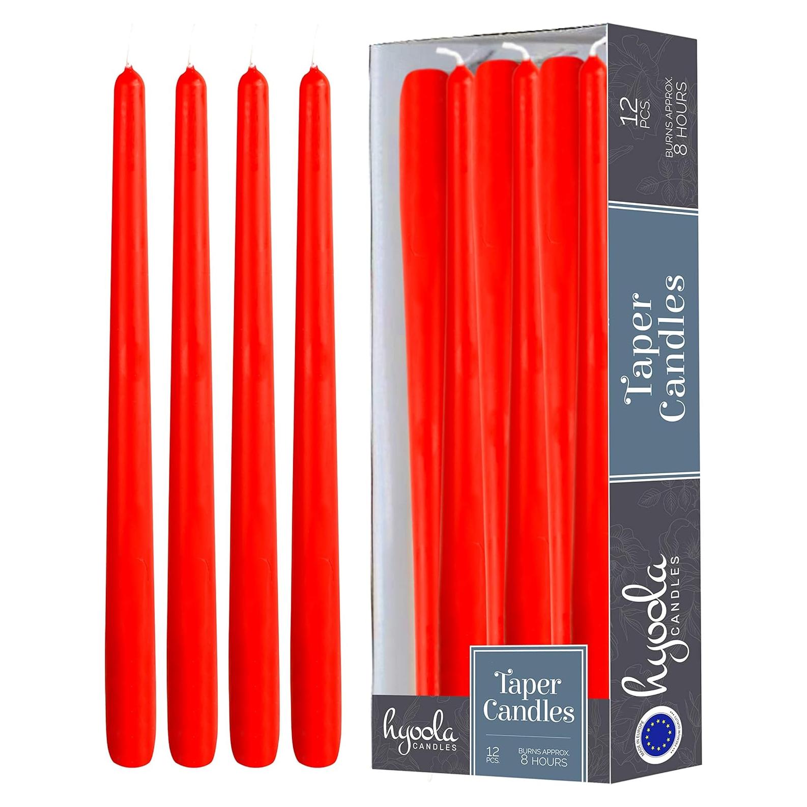 Hyoola Velas Taper Altas Rojas 25.4 cm Sin Goteo 12 Pack