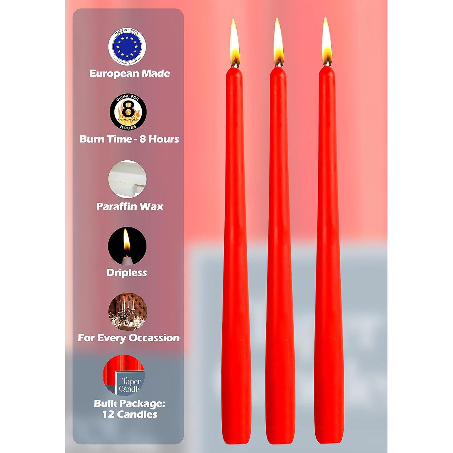 Hyoola Velas Taper Altas Rojas 25.4 cm Sin Goteo 12 Pack