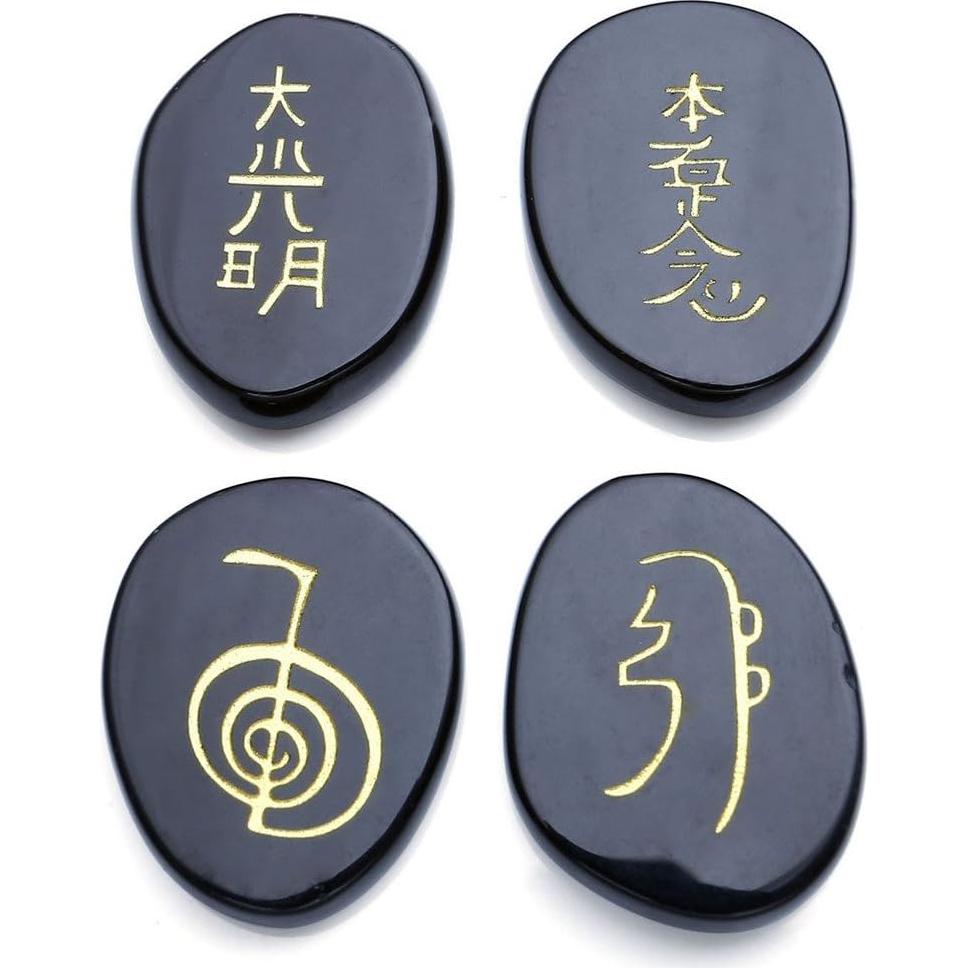 Piedras de Chakra de Ágata Negra CrystalTears 4 Pcs