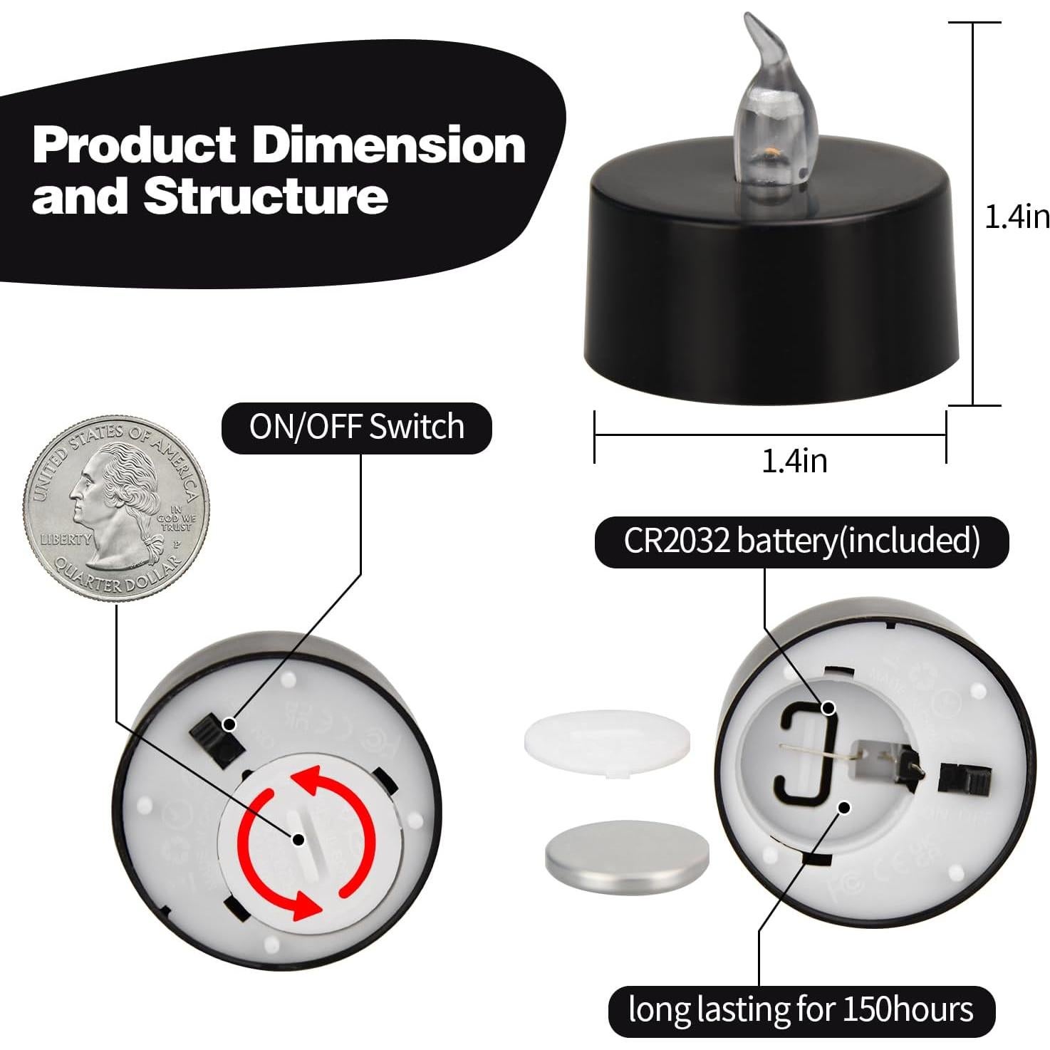 Luces de Té LED KOABY Amarillo Cálido 12 Piezas Sin Llama