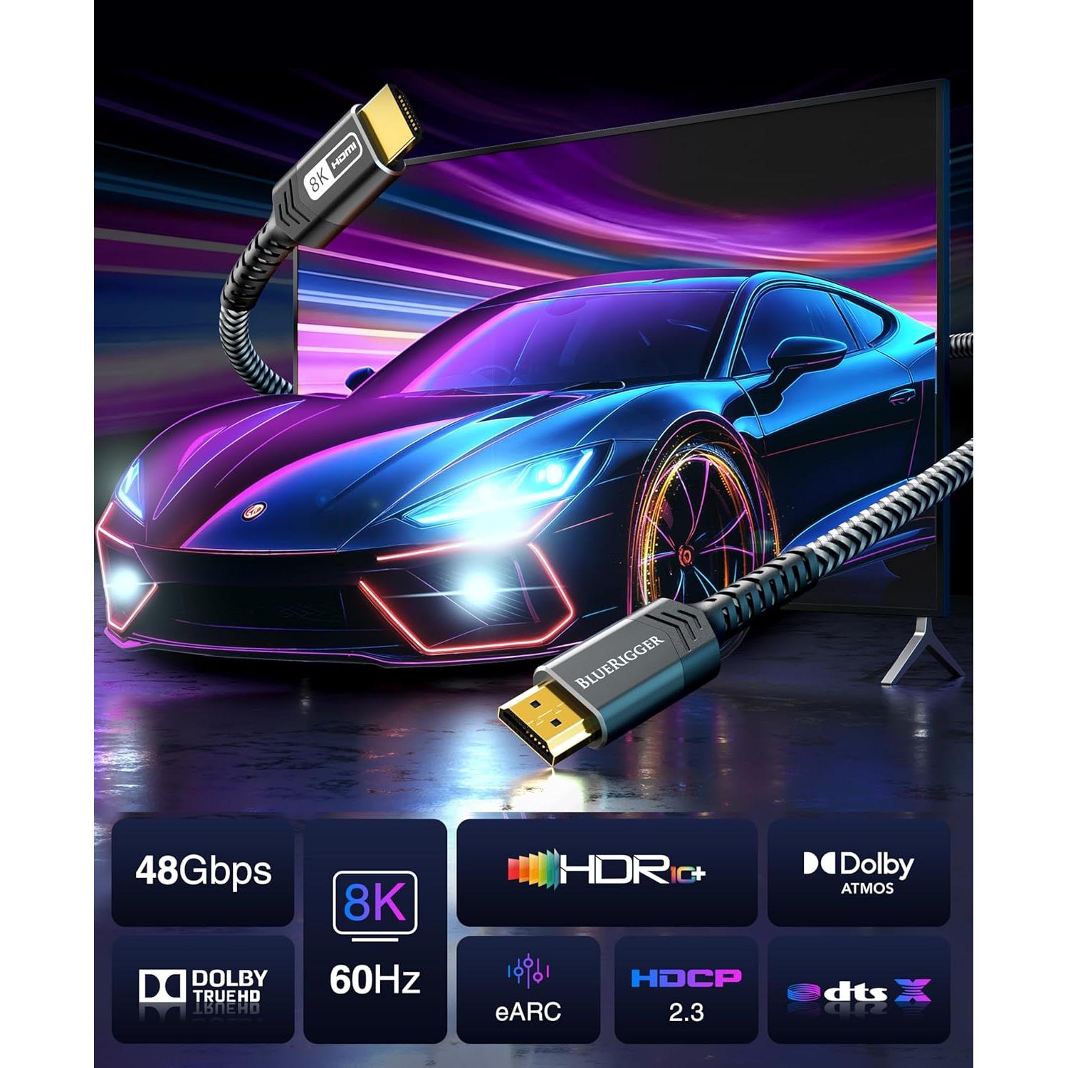 Cable HDMI 2.1 BlueRigger 0.91m Ultra Alta Velocidad 8K 48Gbps