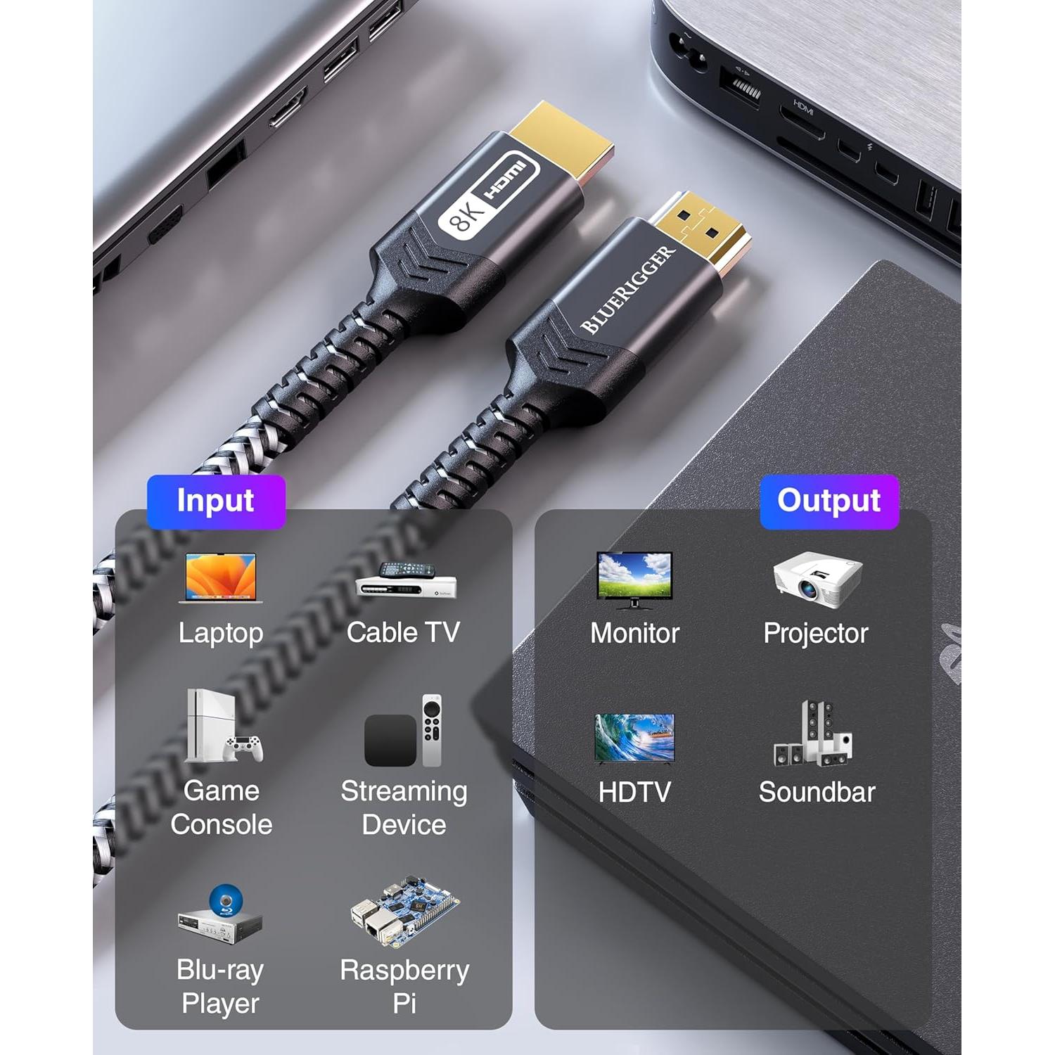 Cable HDMI 2.1 BlueRigger 0.91m Ultra Alta Velocidad 8K 48Gbps