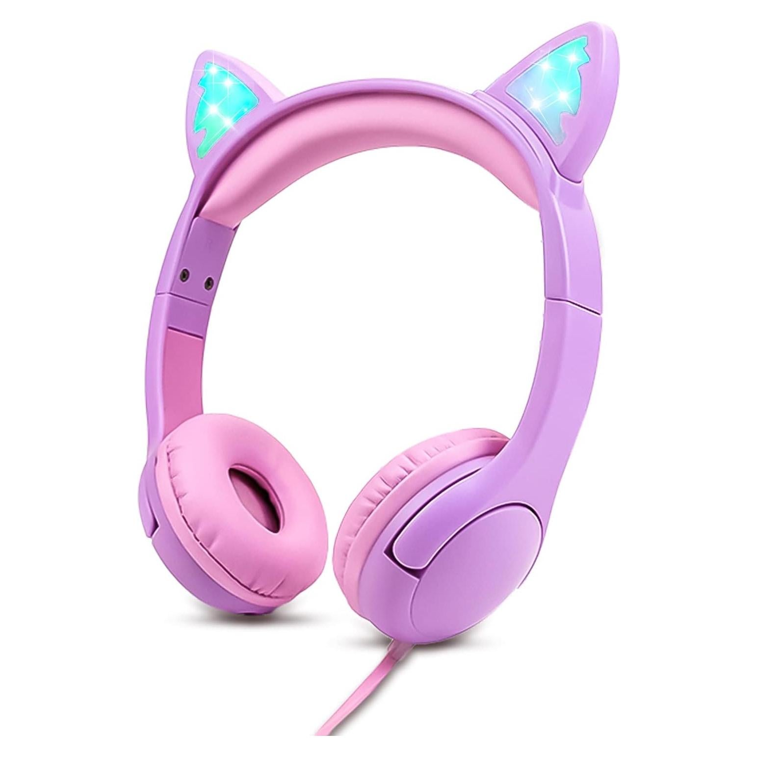 Auriculares para Niños Olyre con Orejas de Gato LED 85dB