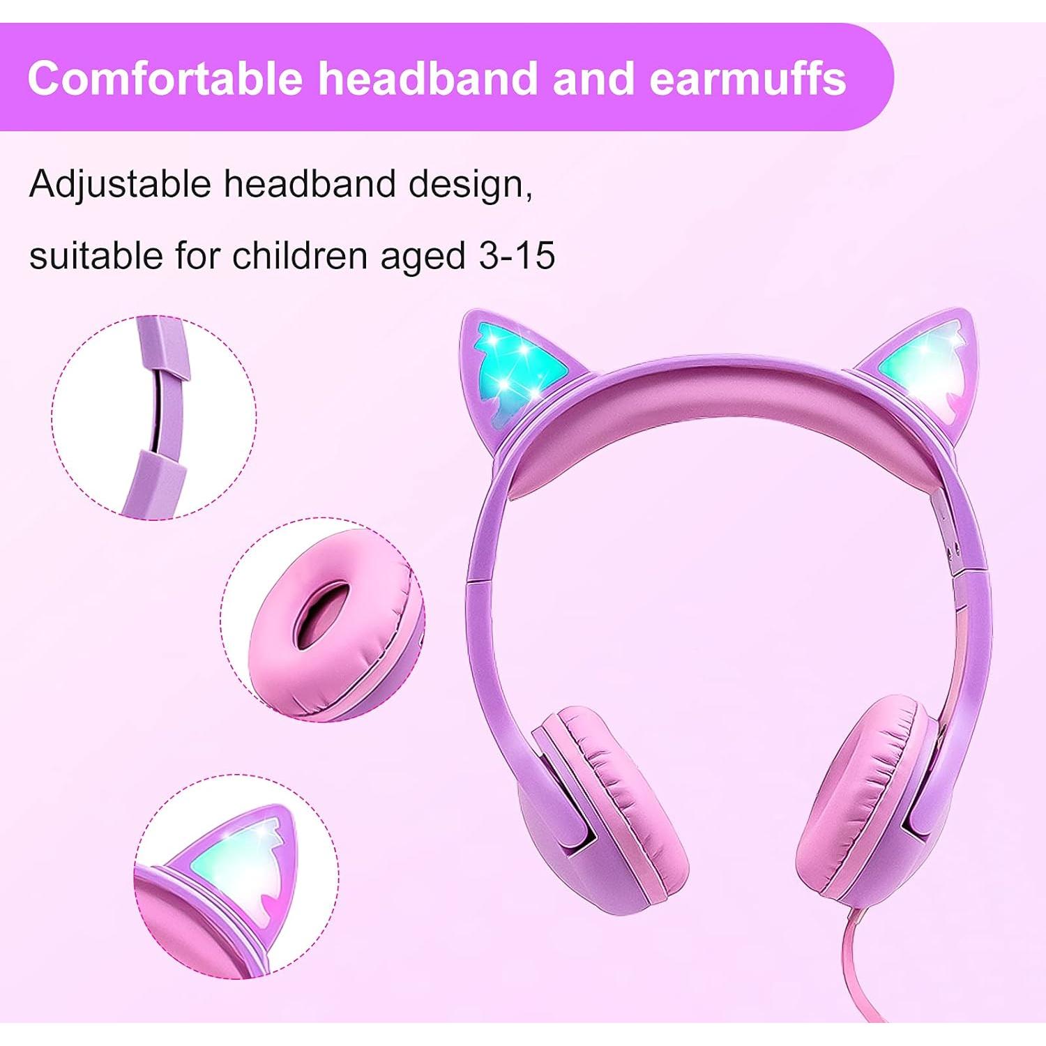 Auriculares para Niños Olyre con Orejas de Gato LED 85dB