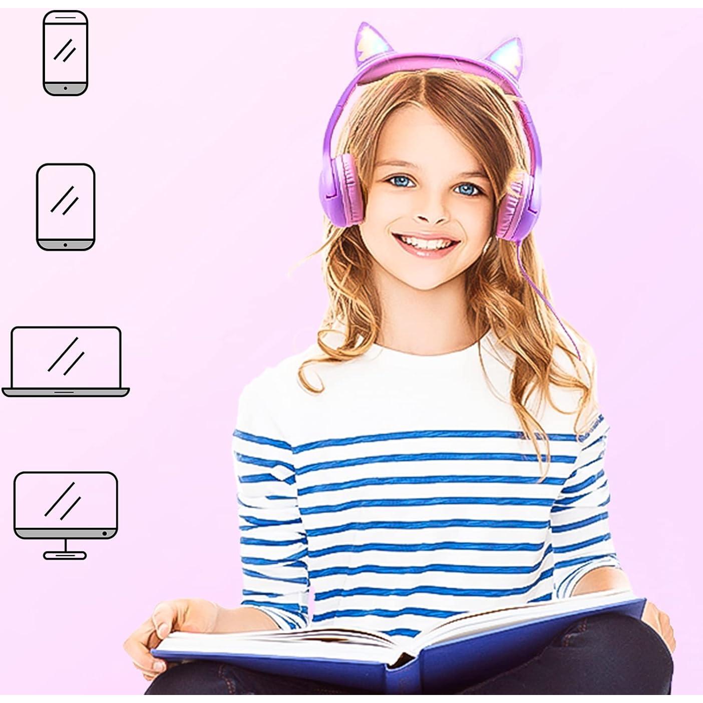 Auriculares para Niños Olyre con Orejas de Gato LED 85dB