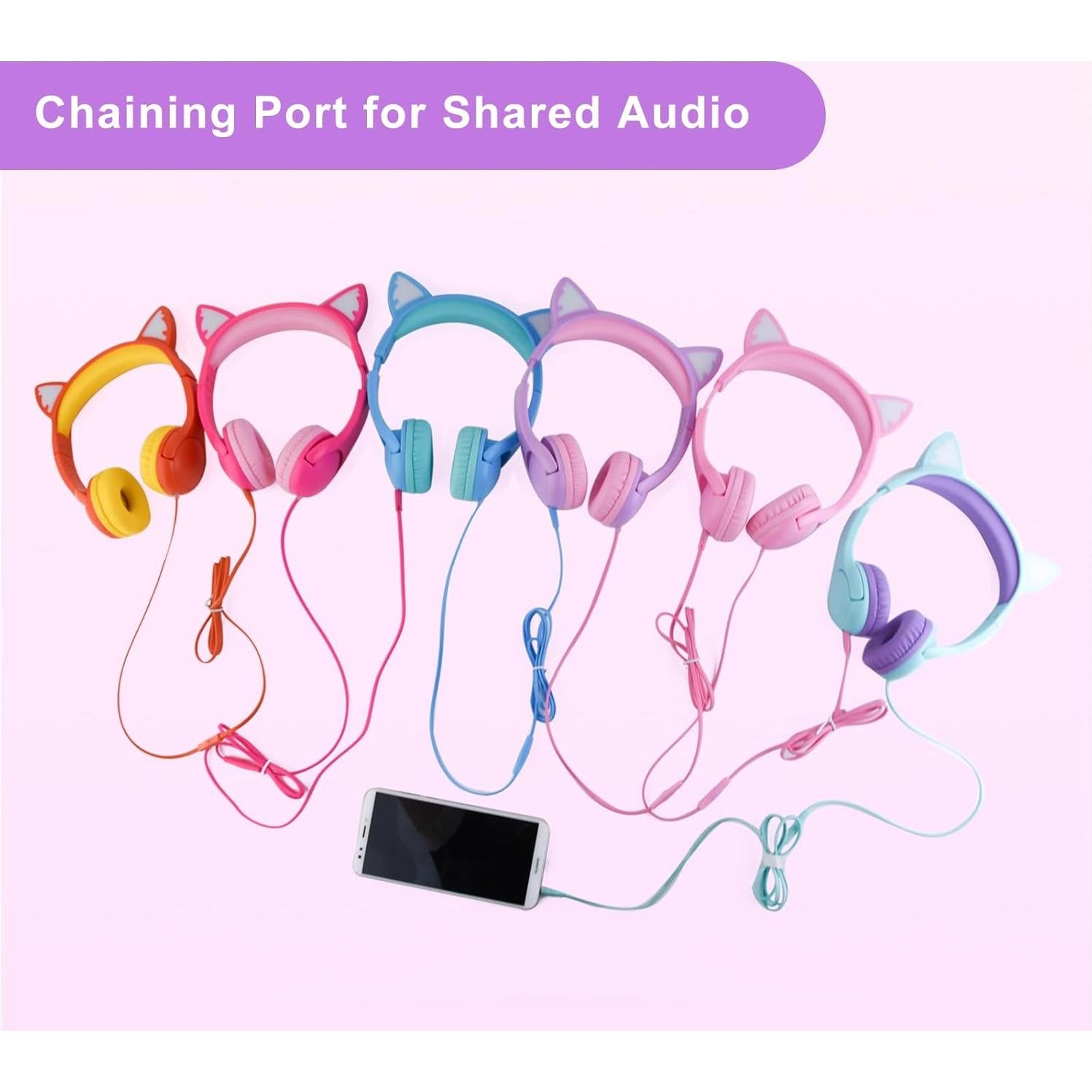 Auriculares para Niños Olyre con Orejas de Gato LED 85dB