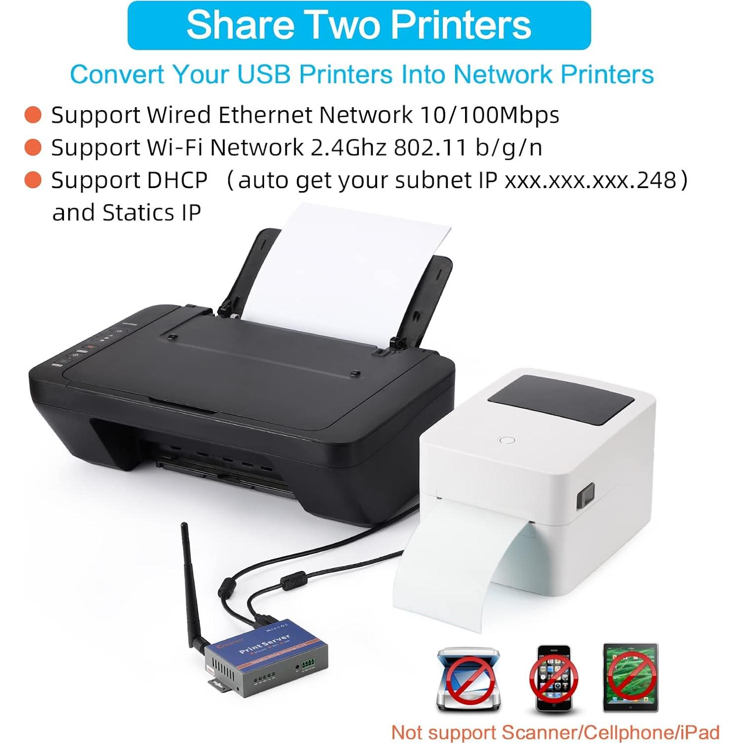 Servidor de Impresión Inalámbrico CHEECENT CR202 2 Puertos USB
