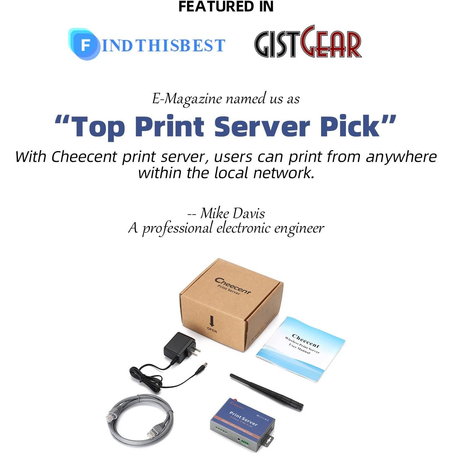 Servidor de Impresión Inalámbrico CHEECENT CR202 2 Puertos USB